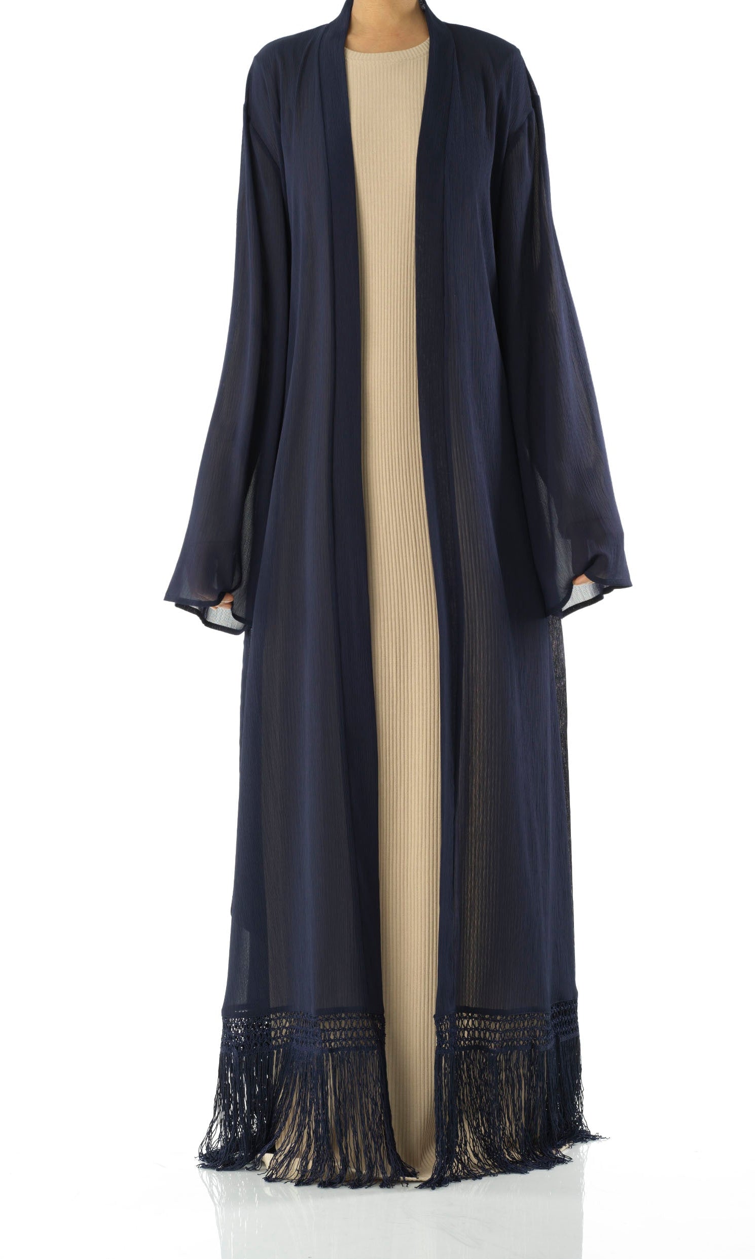 Effortlessly chic fringe cardigan abaya Kabayare
