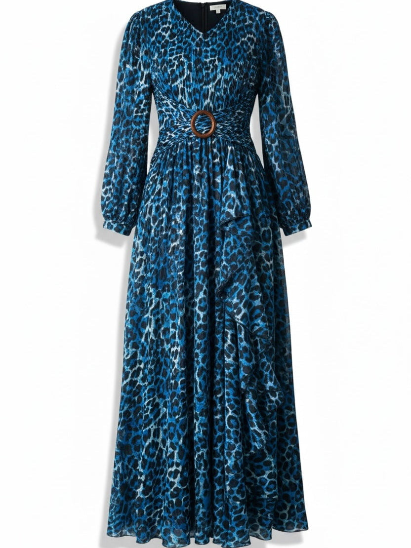 Electric Blue cheetah print maxi dress Kabayare