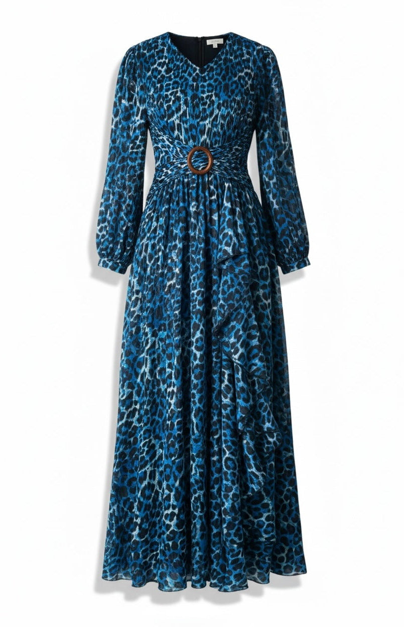 Electric Blue cheetah print maxi dress Kabayare