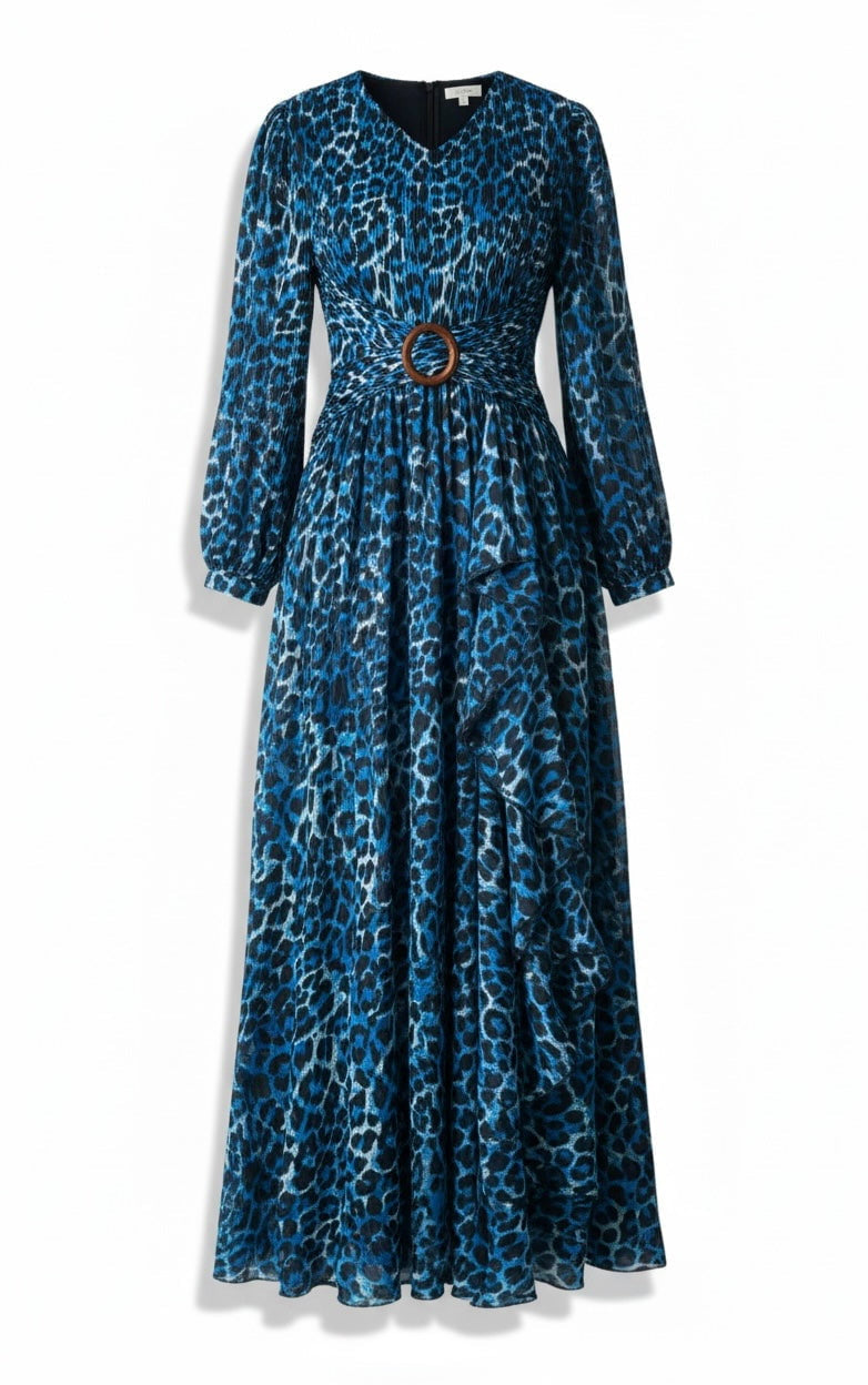 Electric Blue cheetah print maxi dress Kabayare