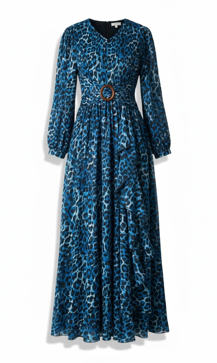 Electric Blue cheetah print maxi dress Kabayare