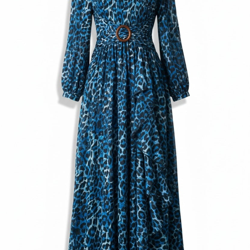 Electric Blue cheetah print maxi dress Kabayare