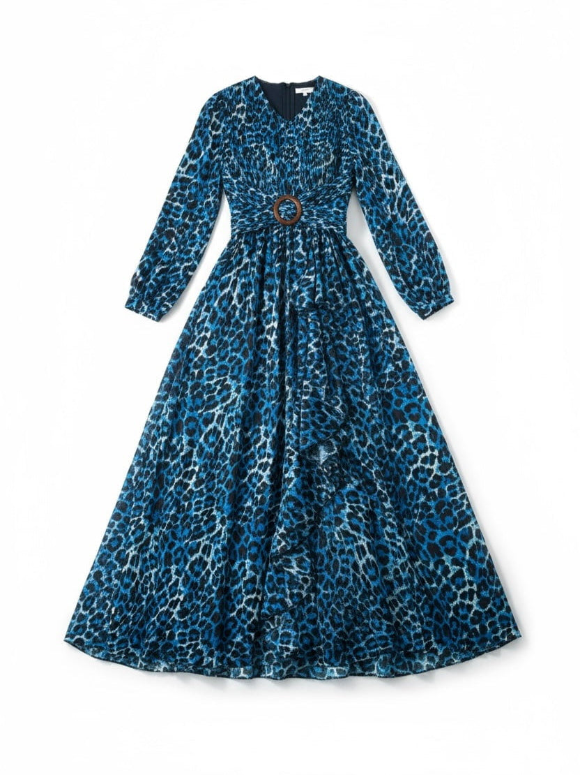 Electric Blue cheetah print maxi dress Kabayare