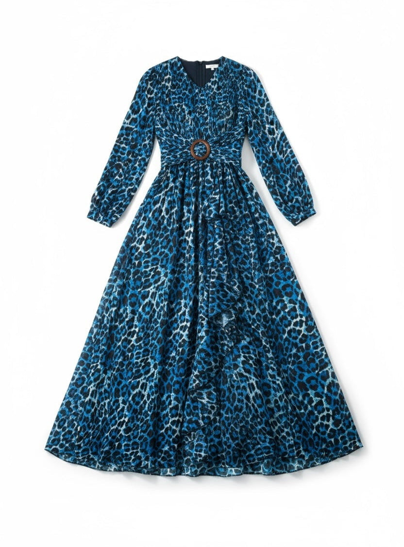 Electric Blue cheetah print maxi dress Kabayare