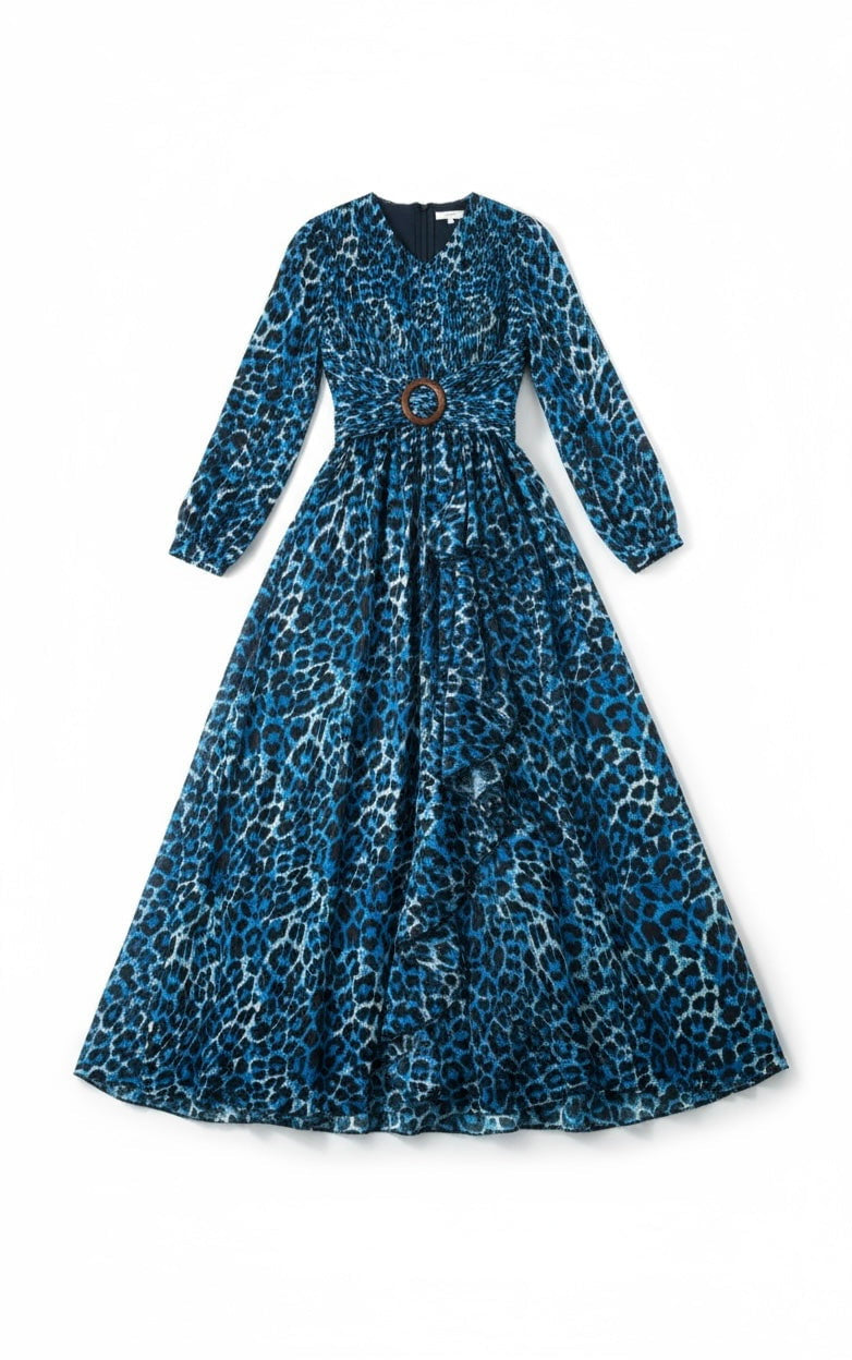 Electric Blue cheetah print maxi dress Kabayare