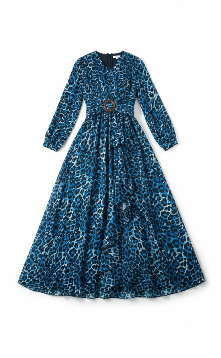 Electric Blue cheetah print maxi dress Kabayare