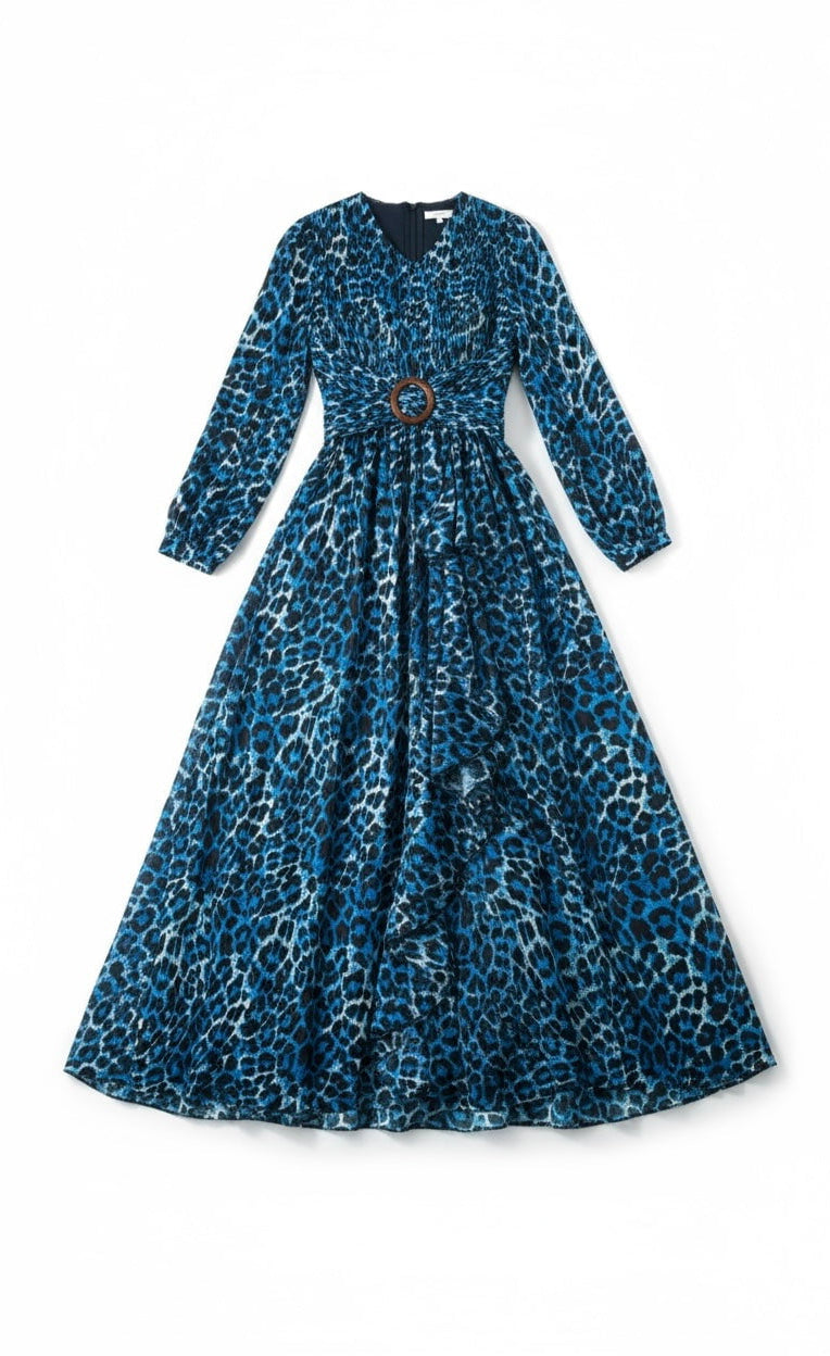 Electric Blue cheetah print maxi dress Kabayare