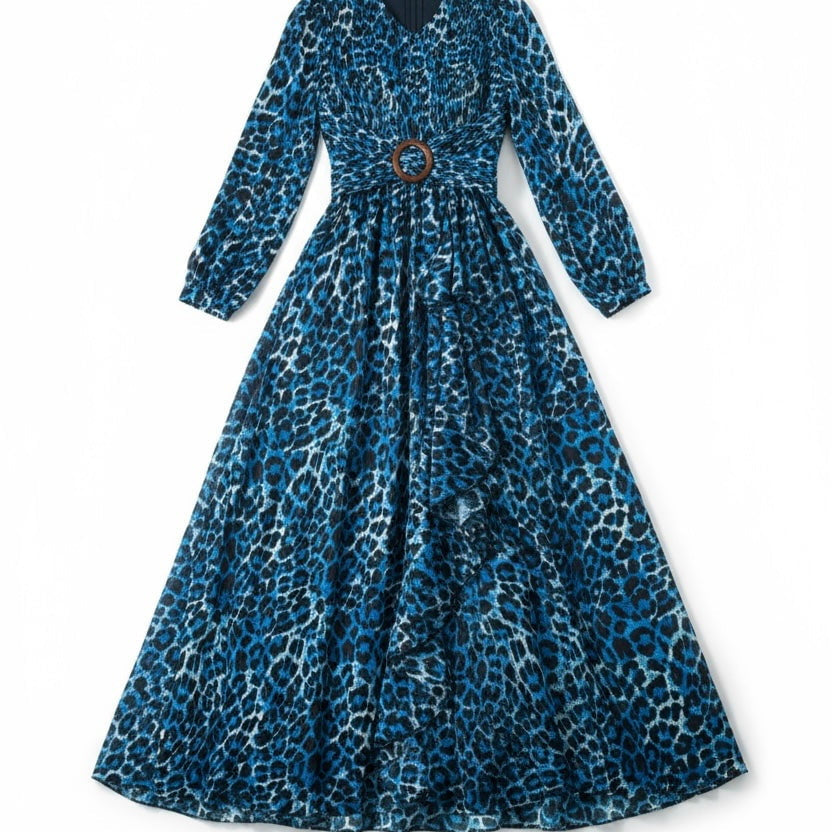 Electric Blue cheetah print maxi dress Kabayare