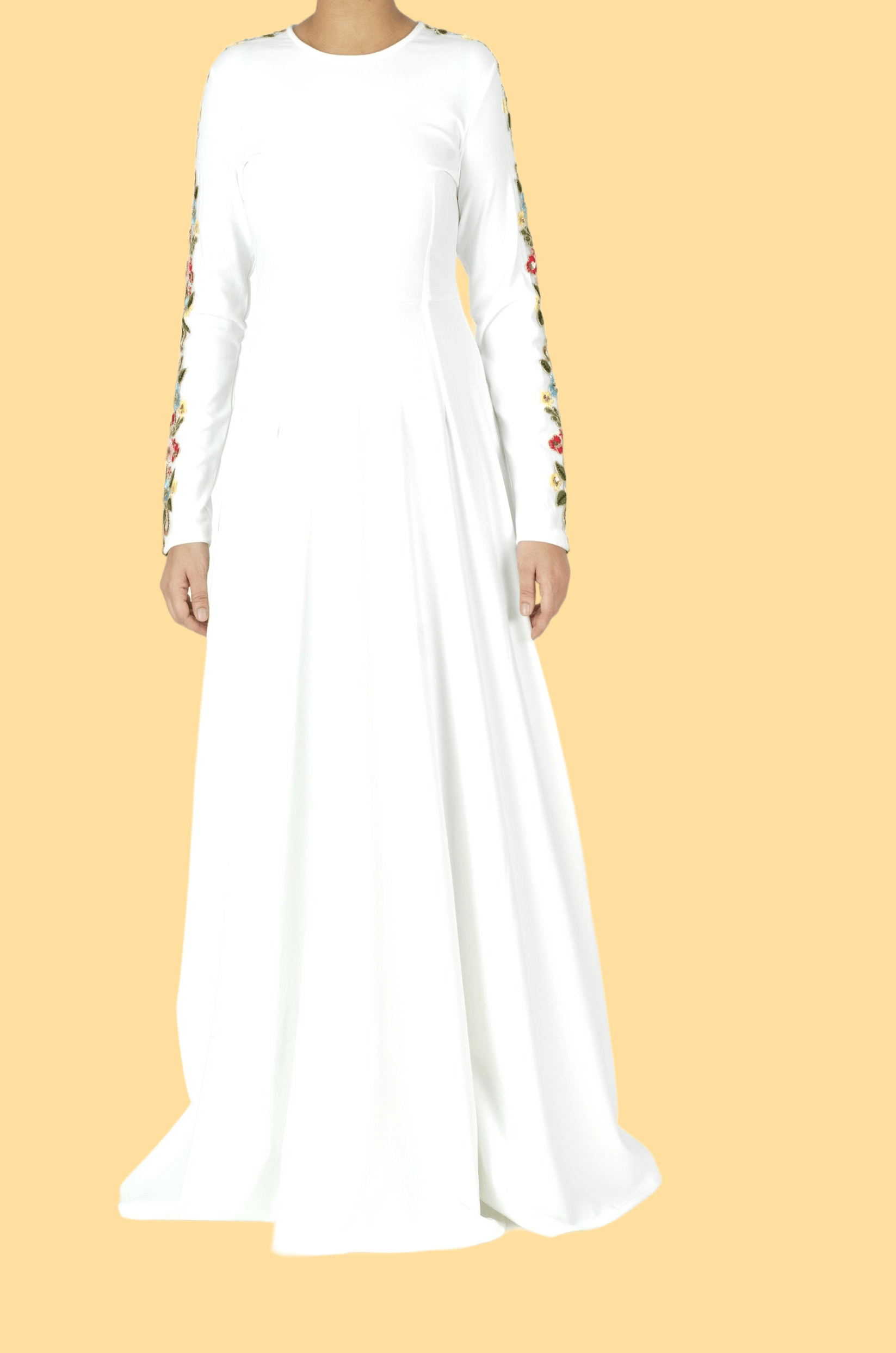 embroidery detail sleeve modest dress Kabayare