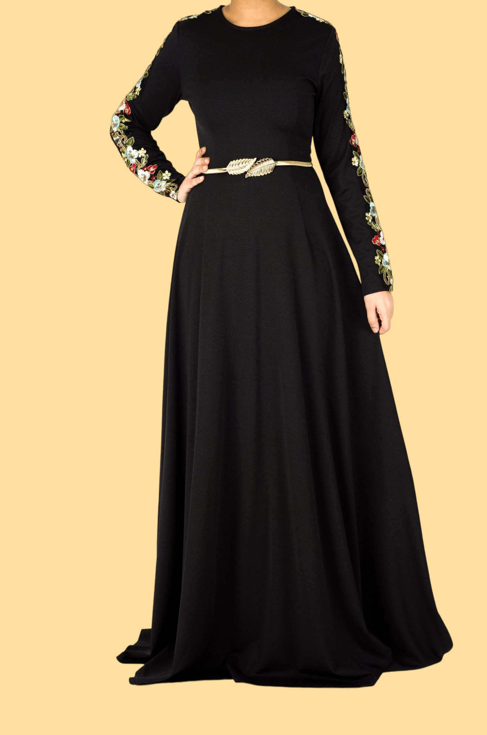 embroidery detail sleeve modest dress Kabayare
