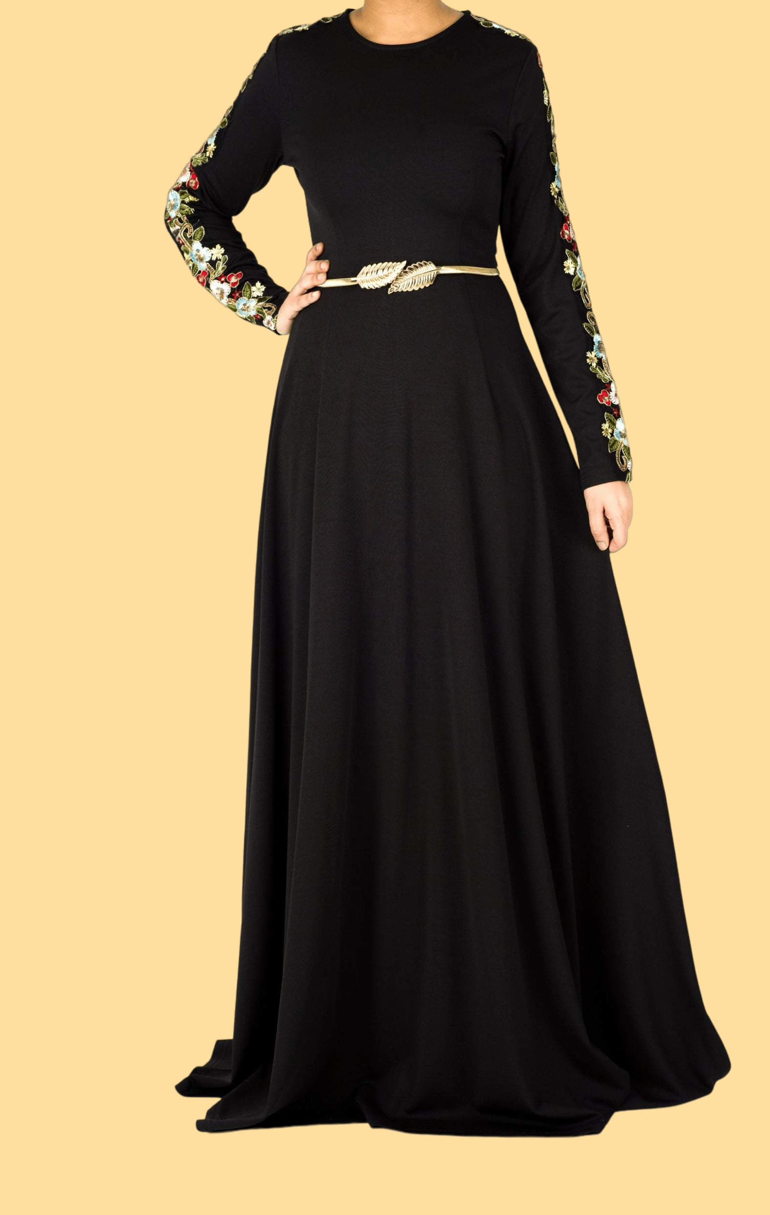 embroidery detail sleeve modest dress Kabayare