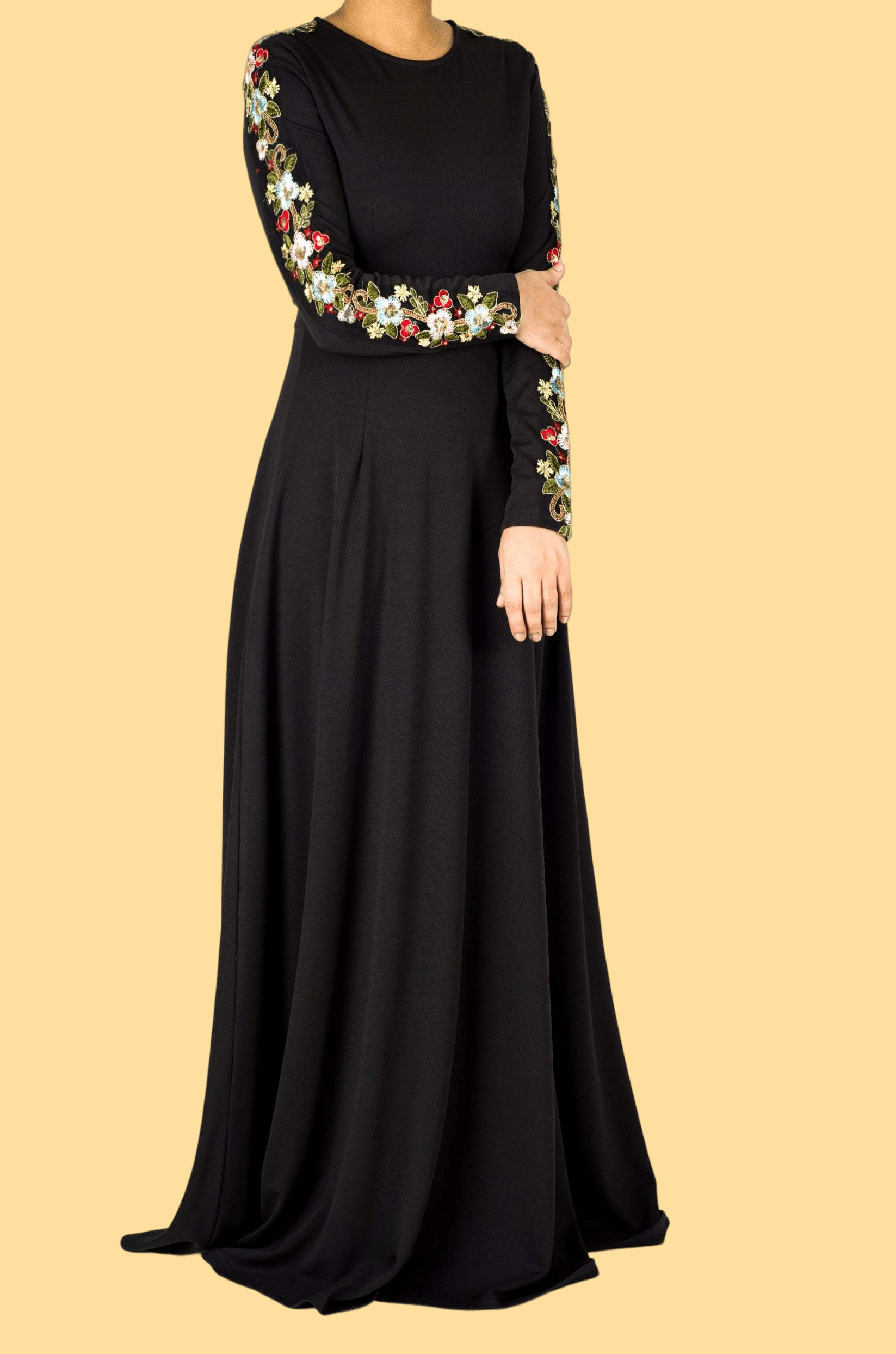 embroidery detail sleeve modest dress Kabayare