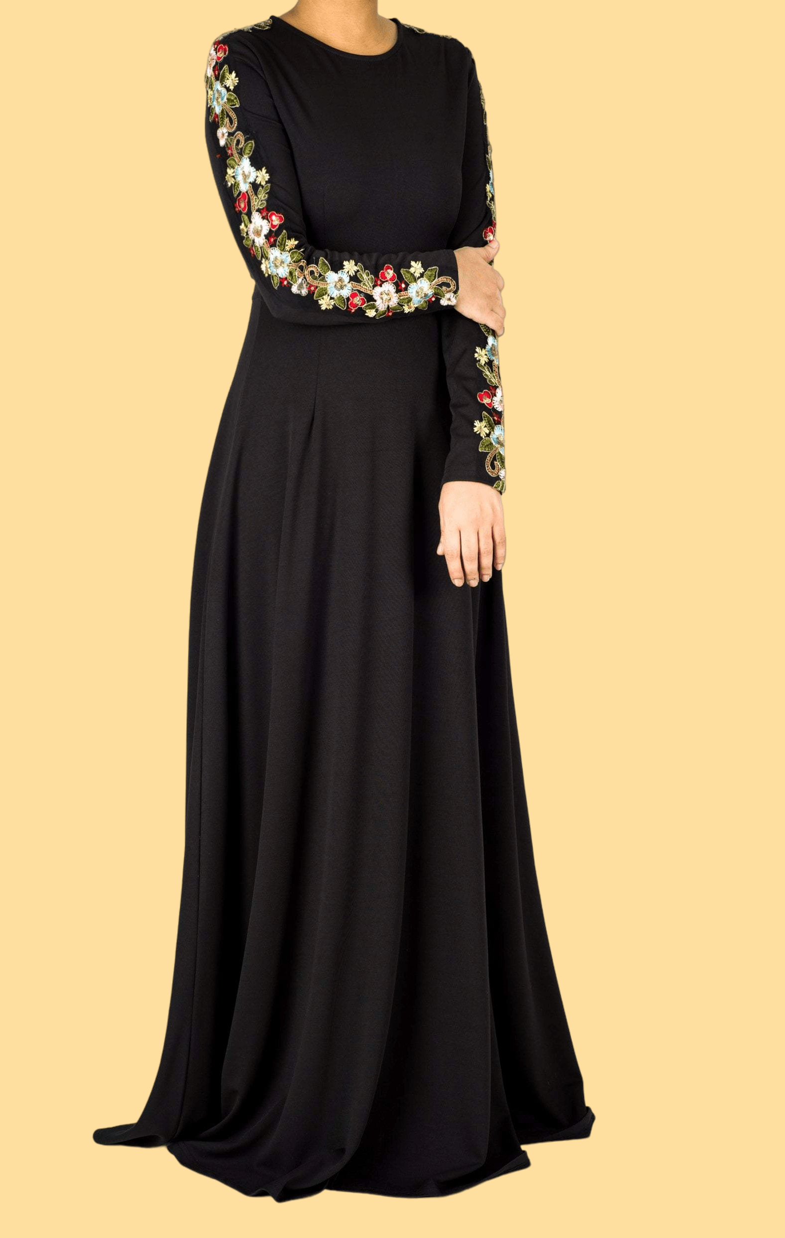 embroidery detail sleeve modest dress Kabayare
