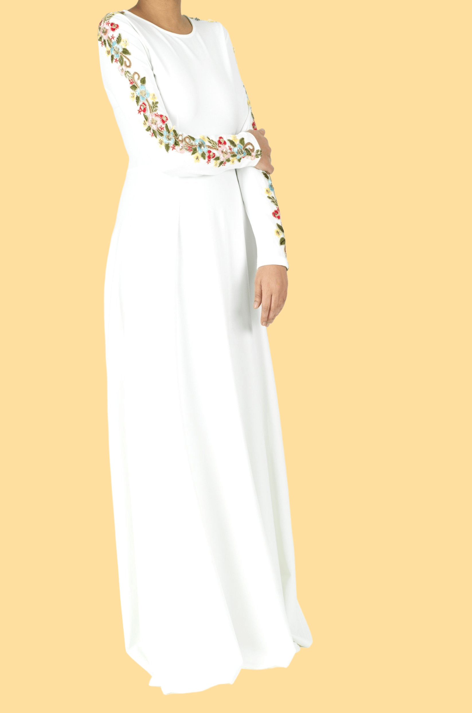 embroidery detail sleeve modest dress Kabayare