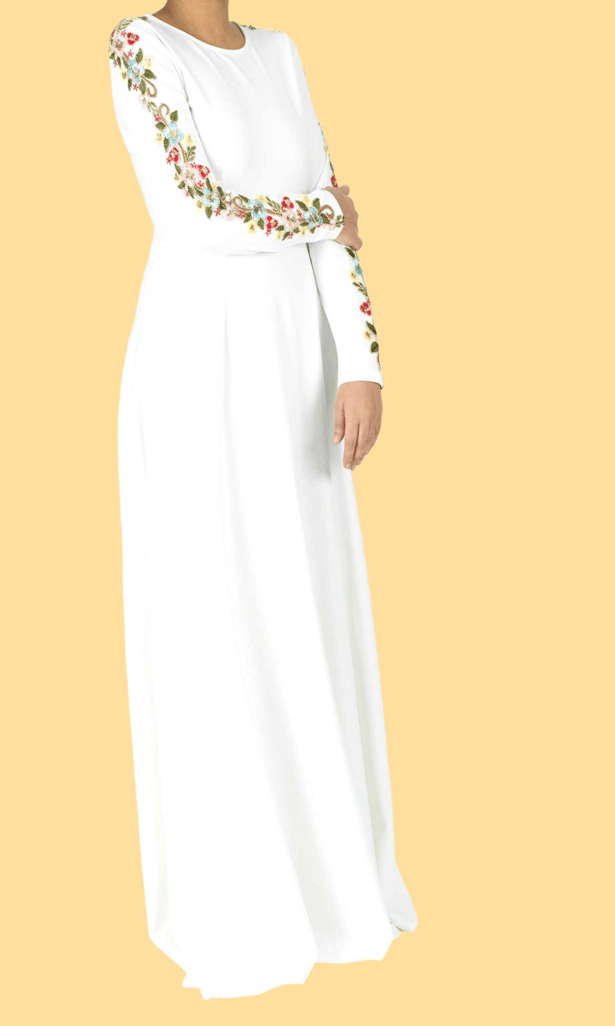 embroidery detail sleeve modest dress Kabayare