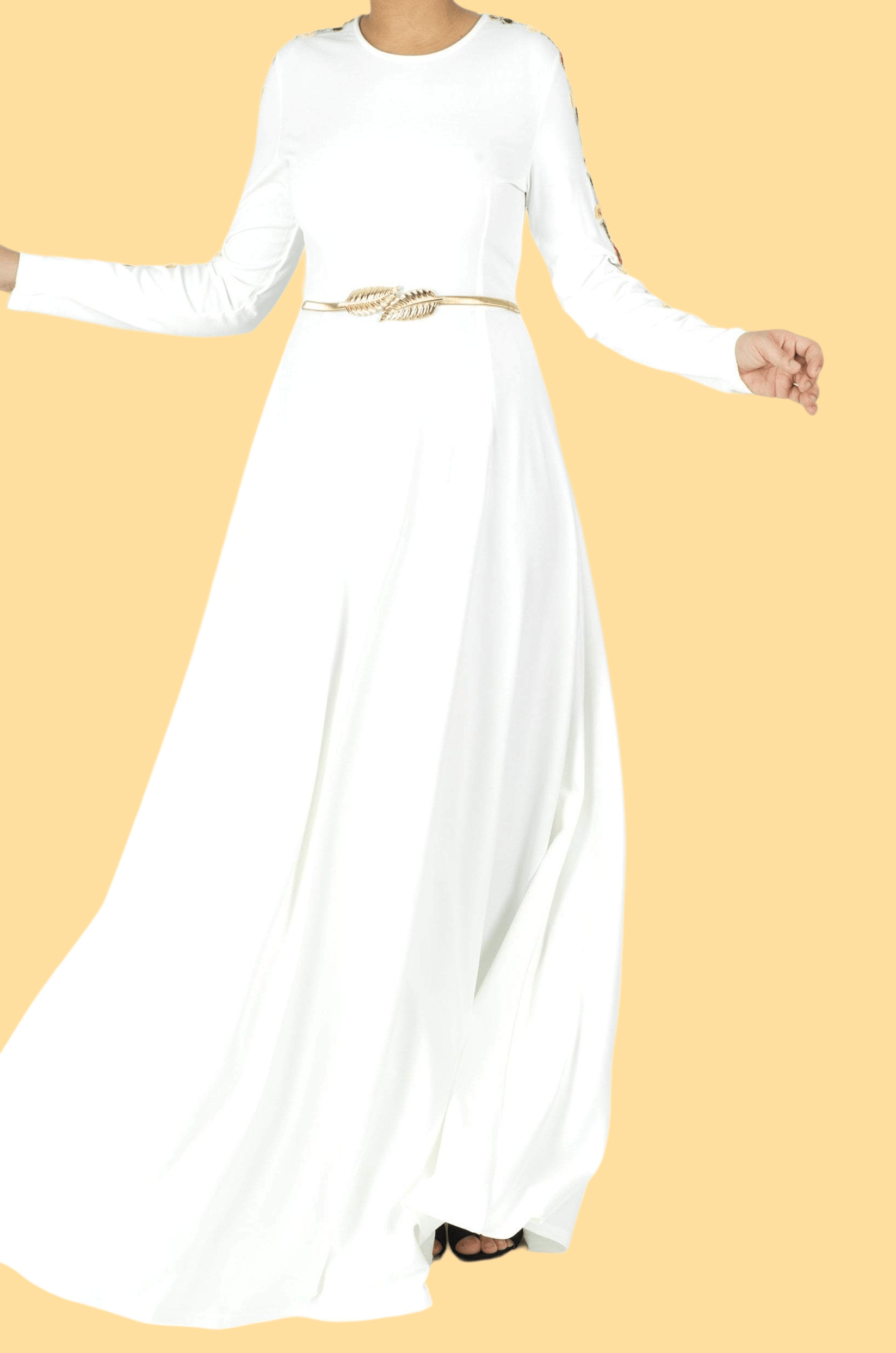 embroidery detail sleeve modest dress Kabayare