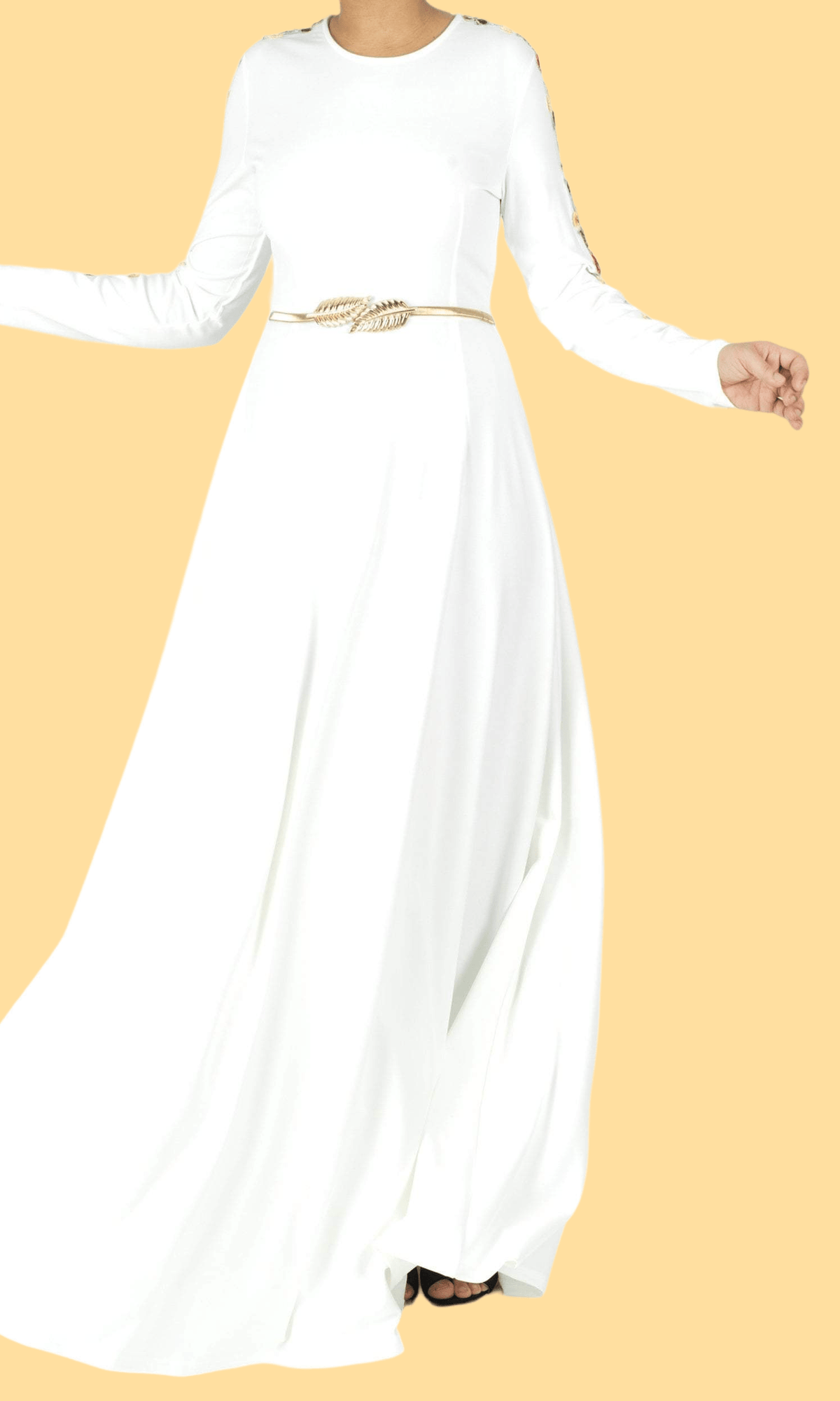 embroidery detail sleeve modest dress Kabayare