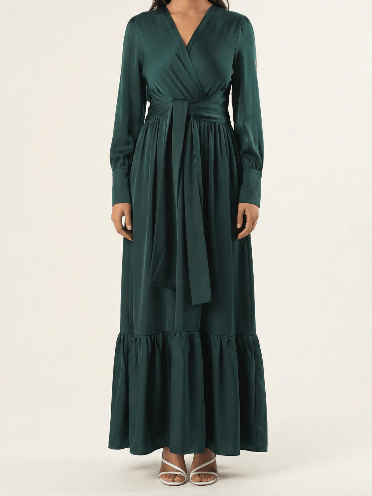 Emerald Dancing With You pretty satin Long sleeve Maxi dress Kabayare