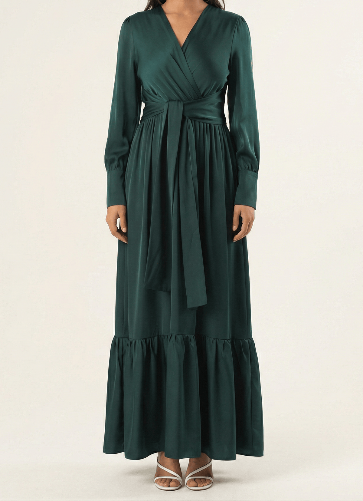 Emerald Dancing With You pretty satin Long sleeve Maxi dress Kabayare