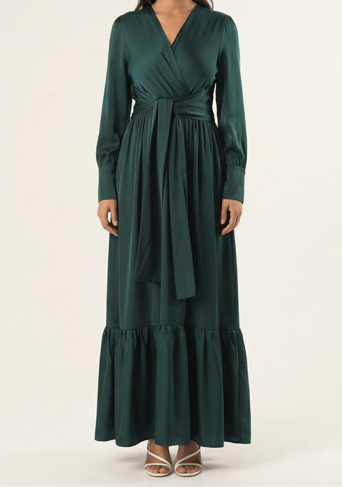 Emerald Dancing With You pretty satin Long sleeve Maxi dress Kabayare