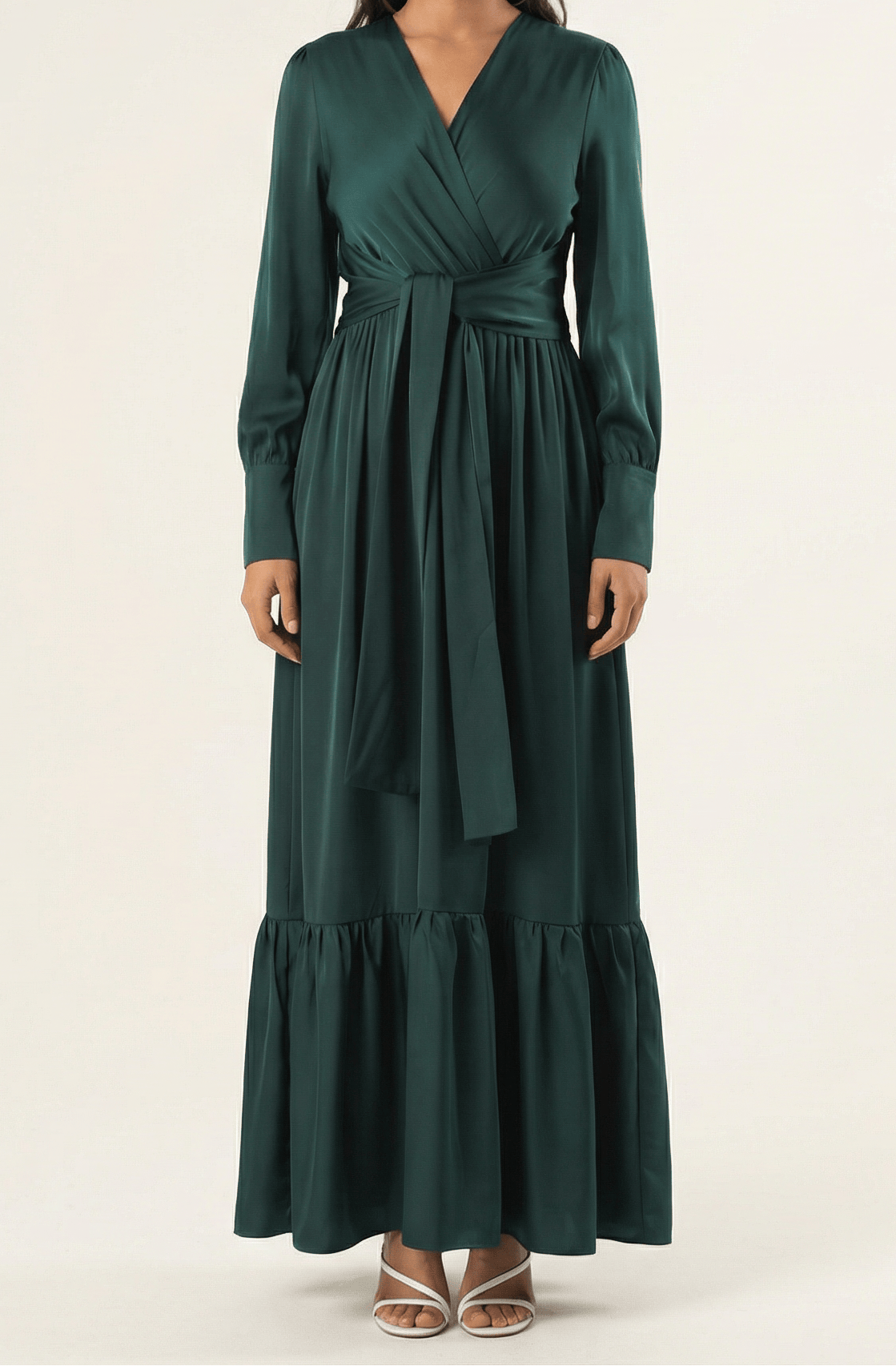 Emerald Dancing With You pretty satin Long sleeve Maxi dress Kabayare