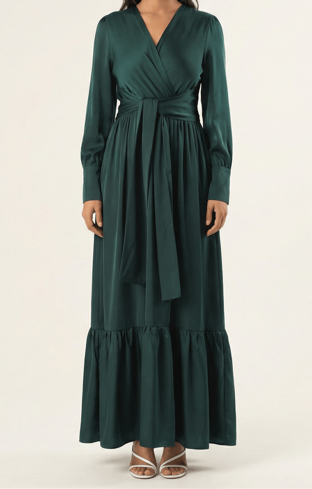Emerald Dancing With You pretty satin Long sleeve Maxi dress Kabayare