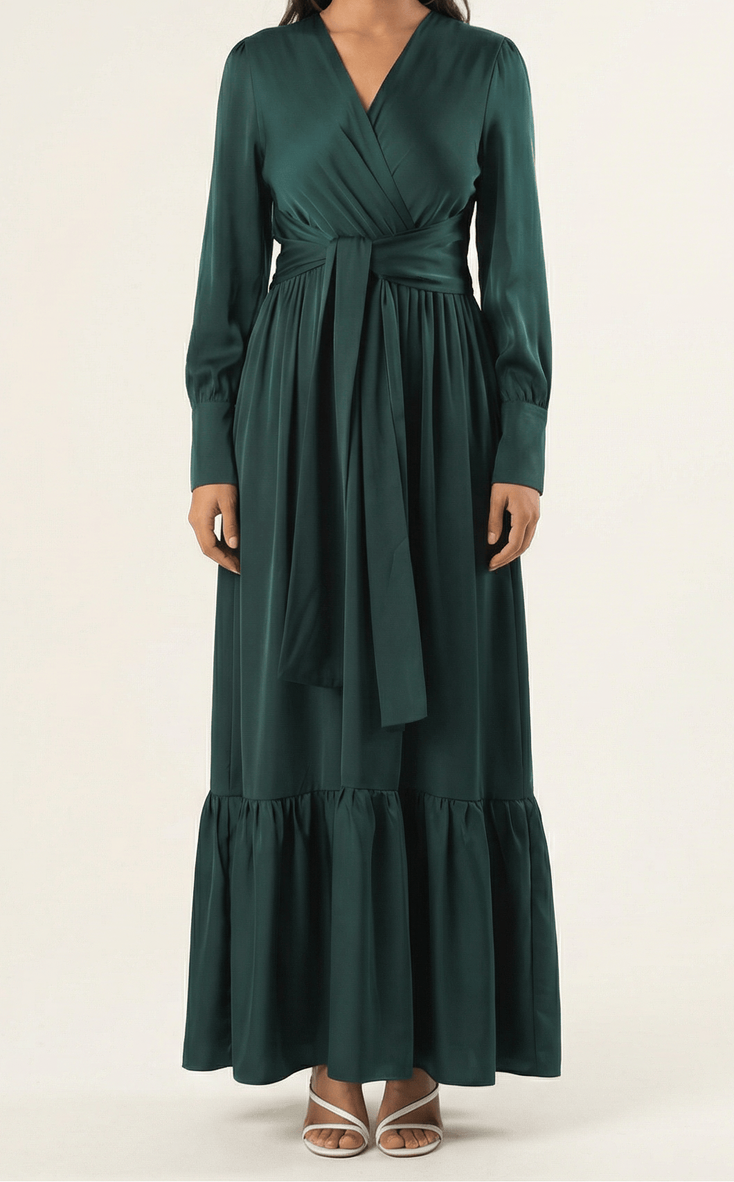 Emerald Dancing With You pretty satin Long sleeve Maxi dress Kabayare