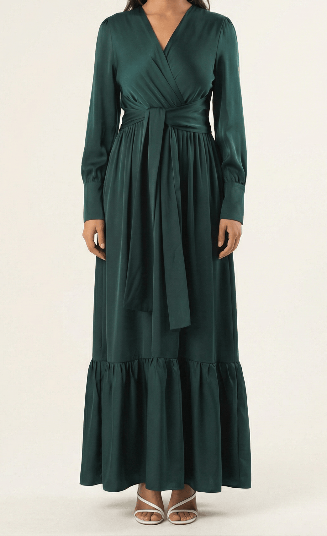 Emerald Dancing With You pretty satin Long sleeve Maxi dress Kabayare