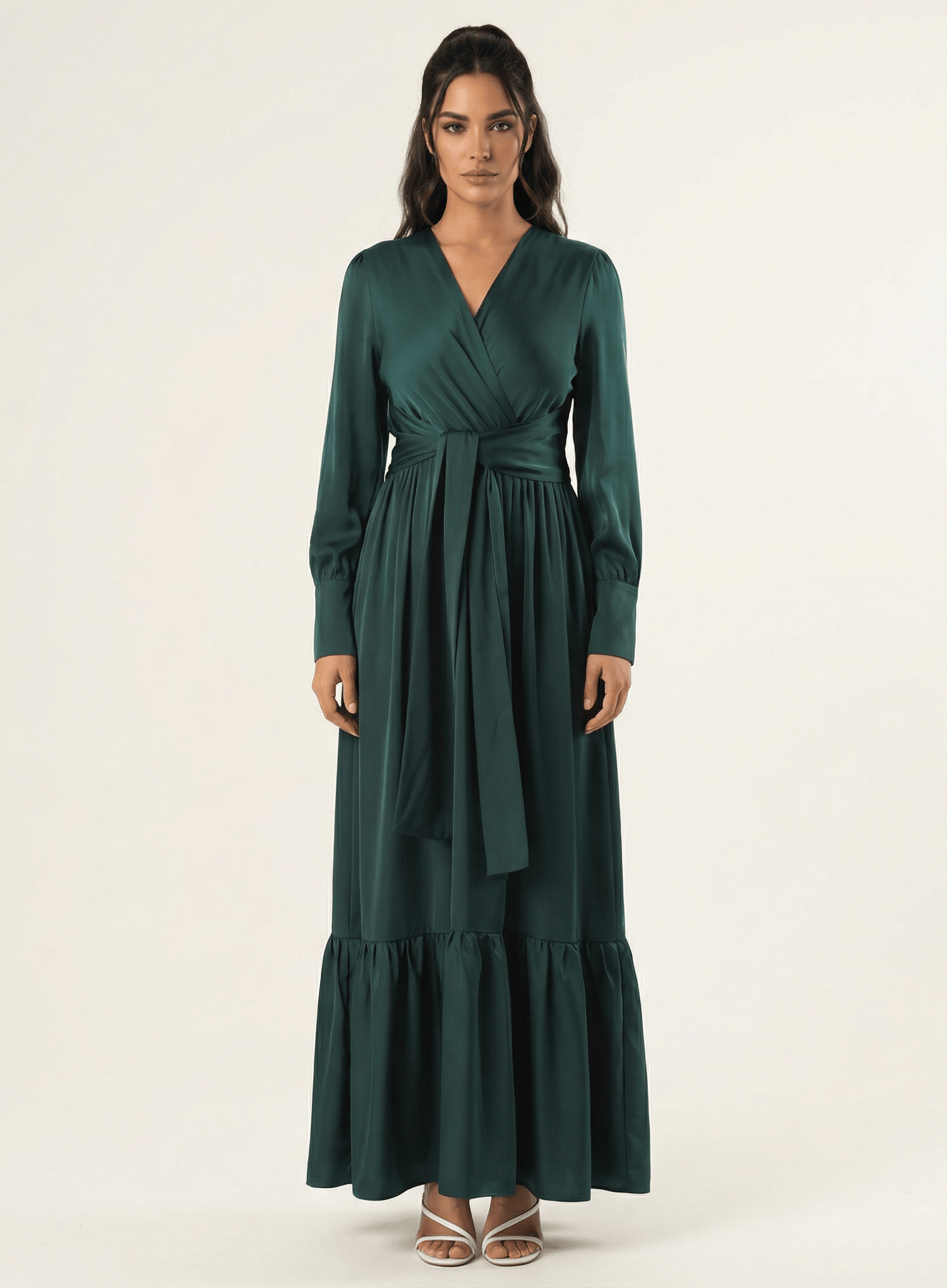 Emerald Dancing With You pretty satin Long sleeve Maxi dress Kabayare