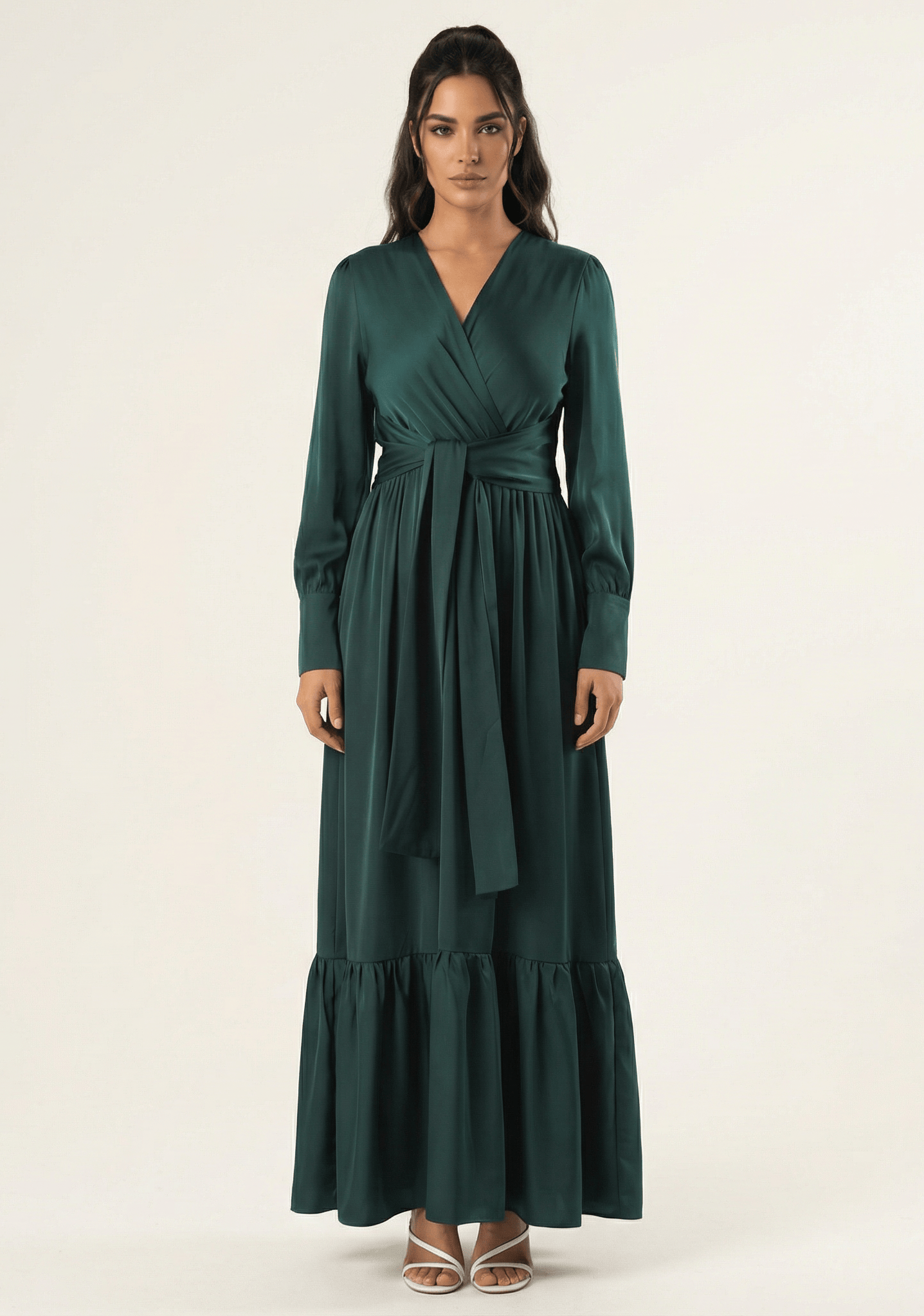 Emerald Dancing With You pretty satin Long sleeve Maxi dress Kabayare