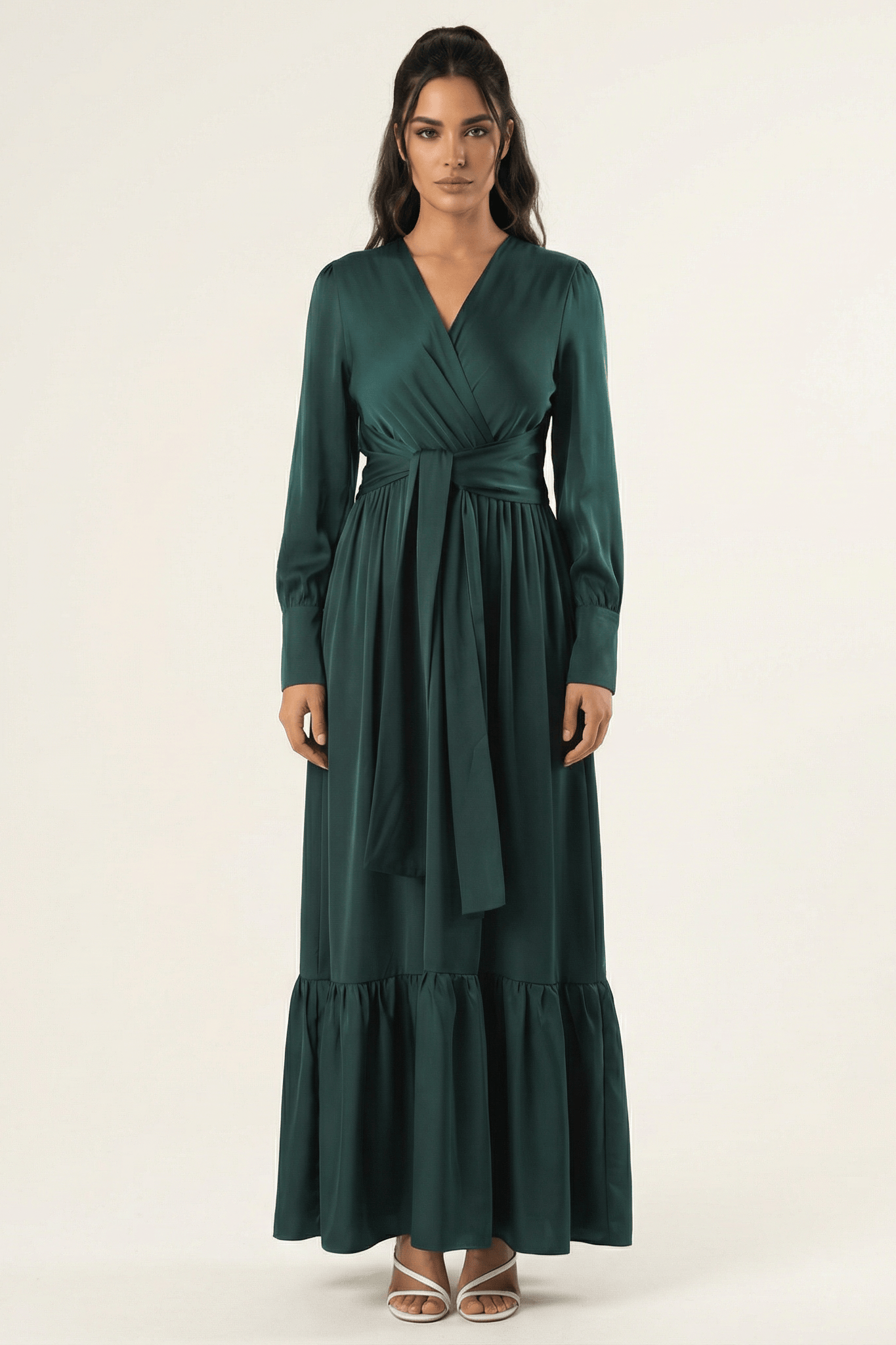 Emerald Dancing With You pretty satin Long sleeve Maxi dress Kabayare
