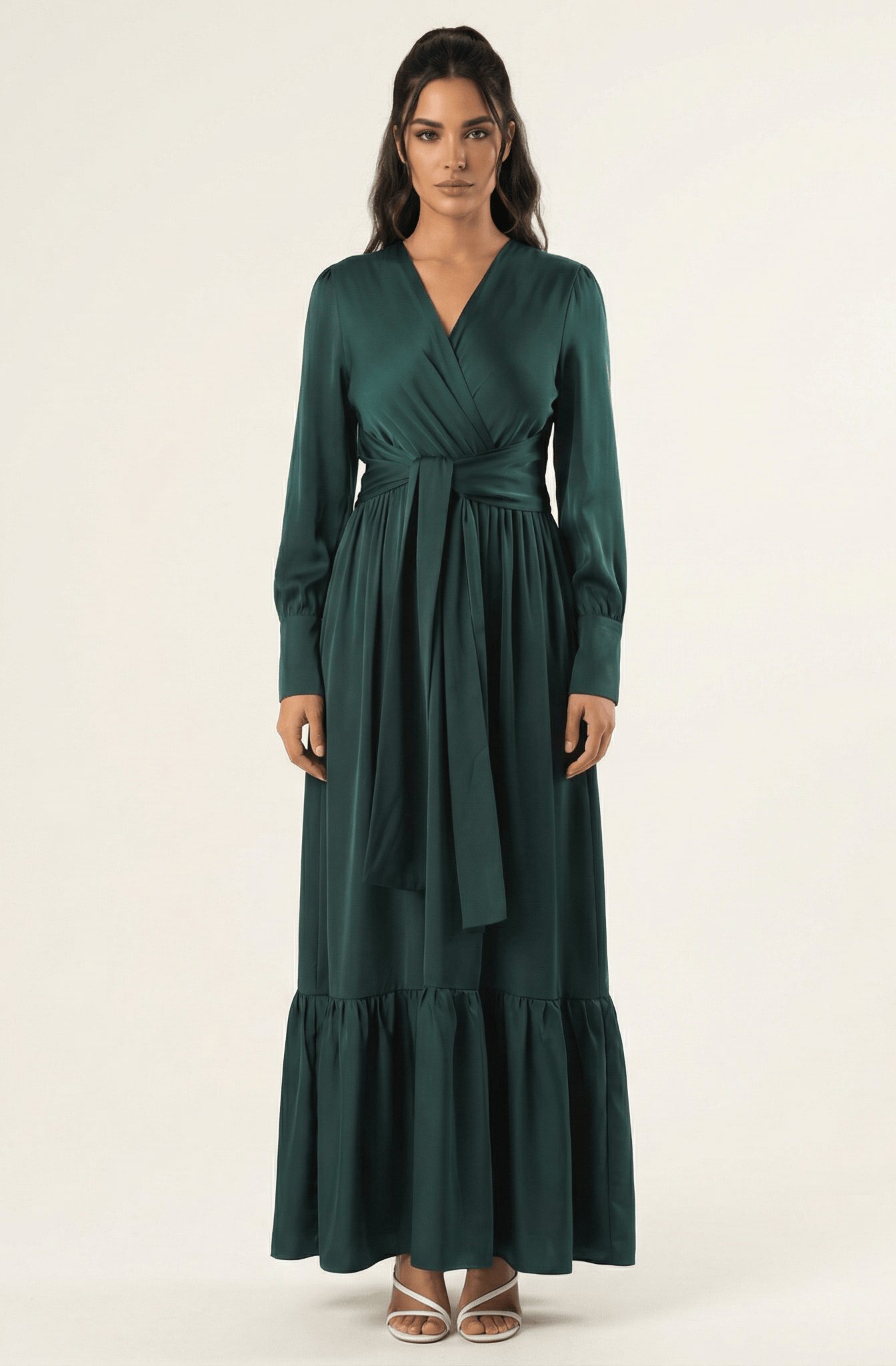 Emerald Dancing With You pretty satin Long sleeve Maxi dress Kabayare