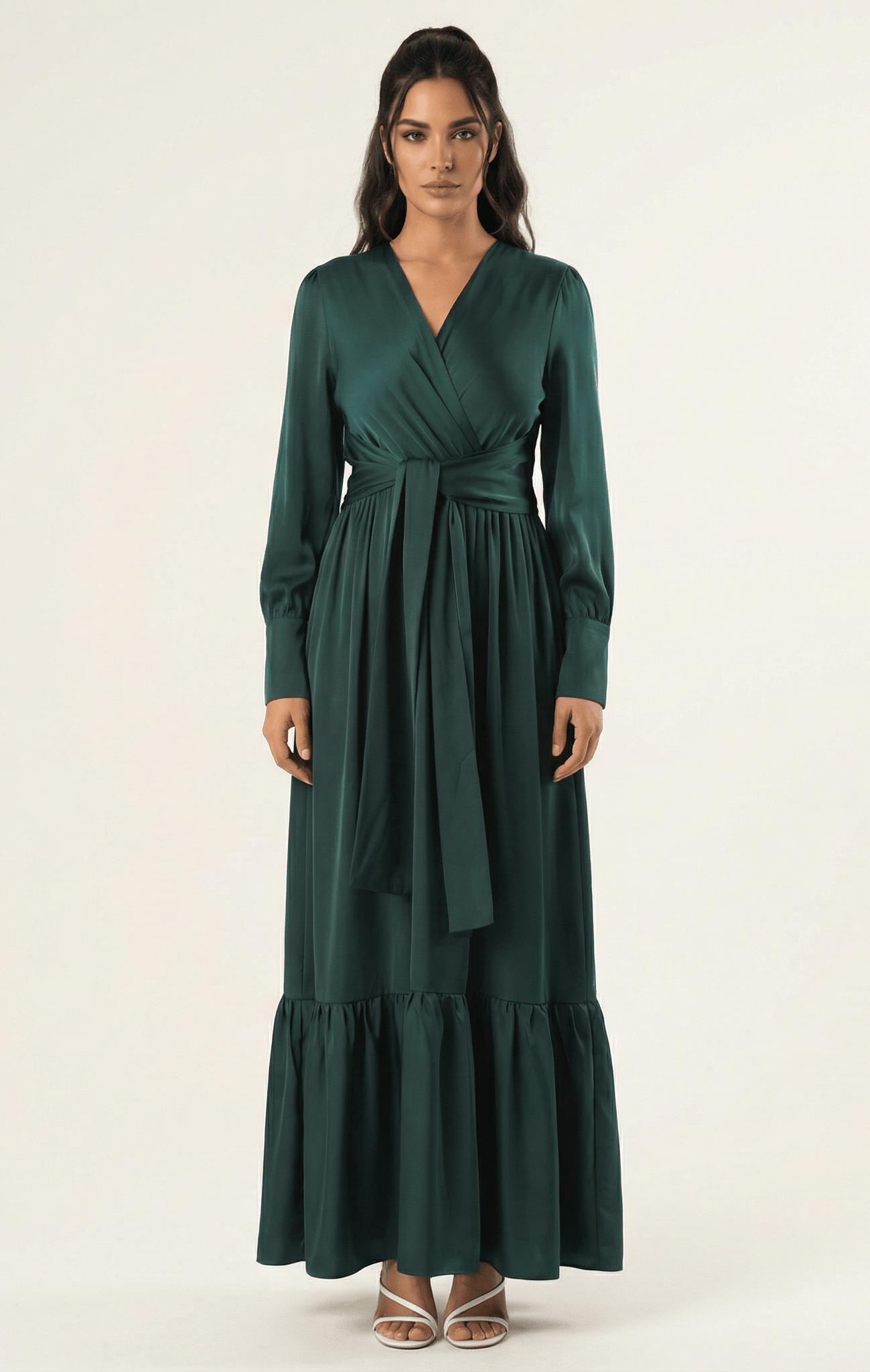 Emerald Dancing With You pretty satin Long sleeve Maxi dress Kabayare