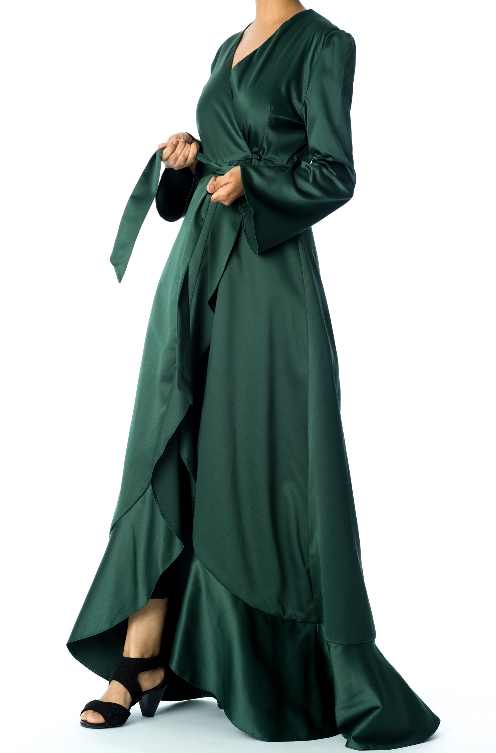 Emerald green Satin wrap Kimono dress Kabayare