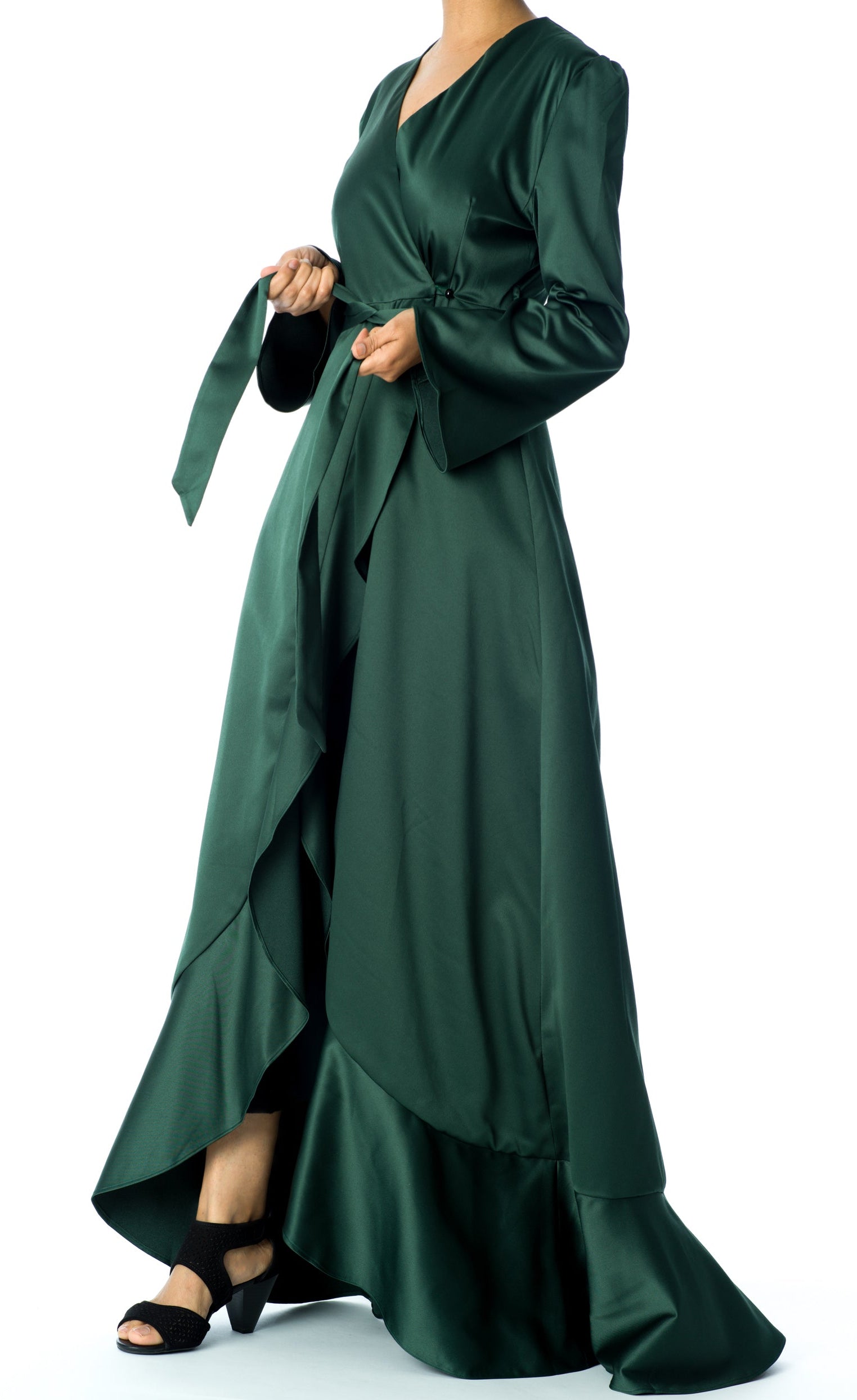 Emerald green Satin wrap Kimono dress Kabayare