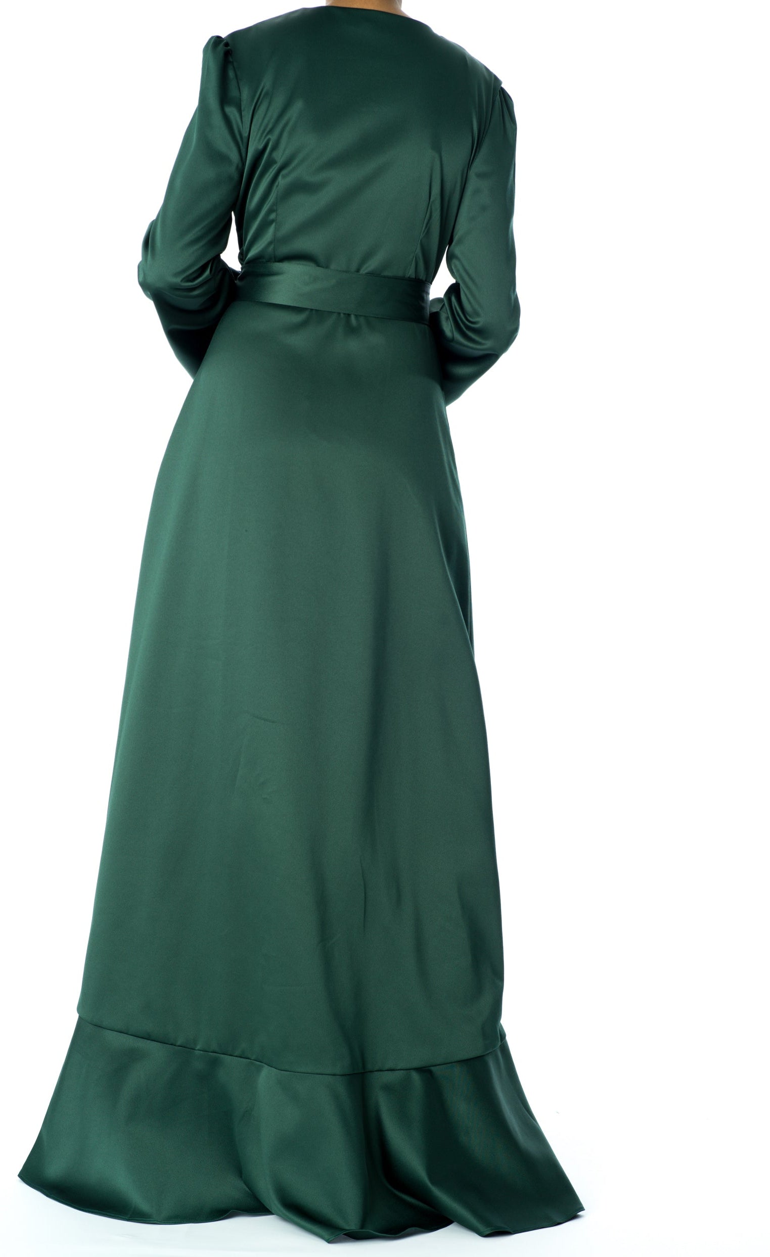 Emerald green Satin wrap Kimono dress Kabayare