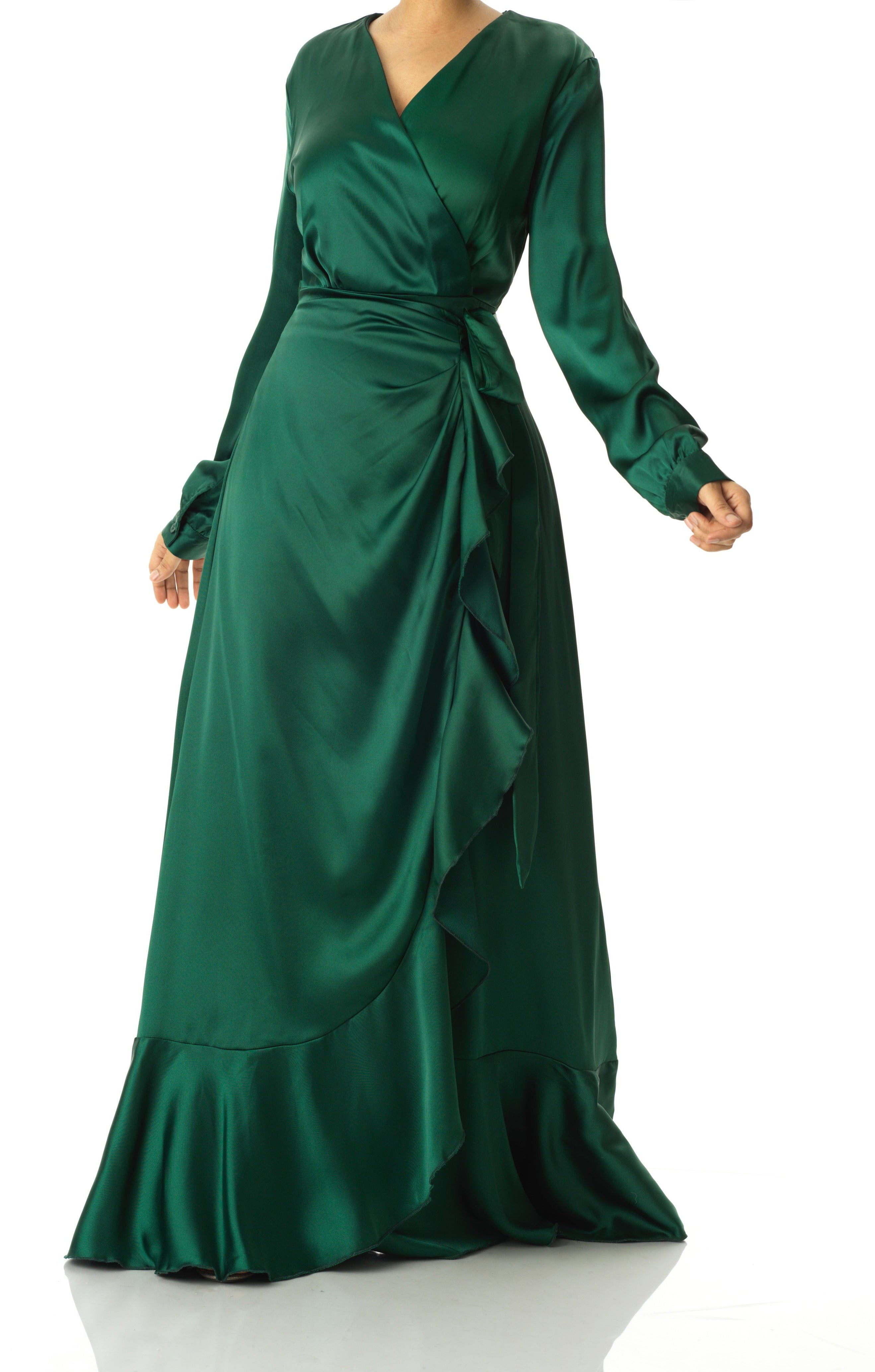 Emerald Green satin Wrapped dress Kabayare