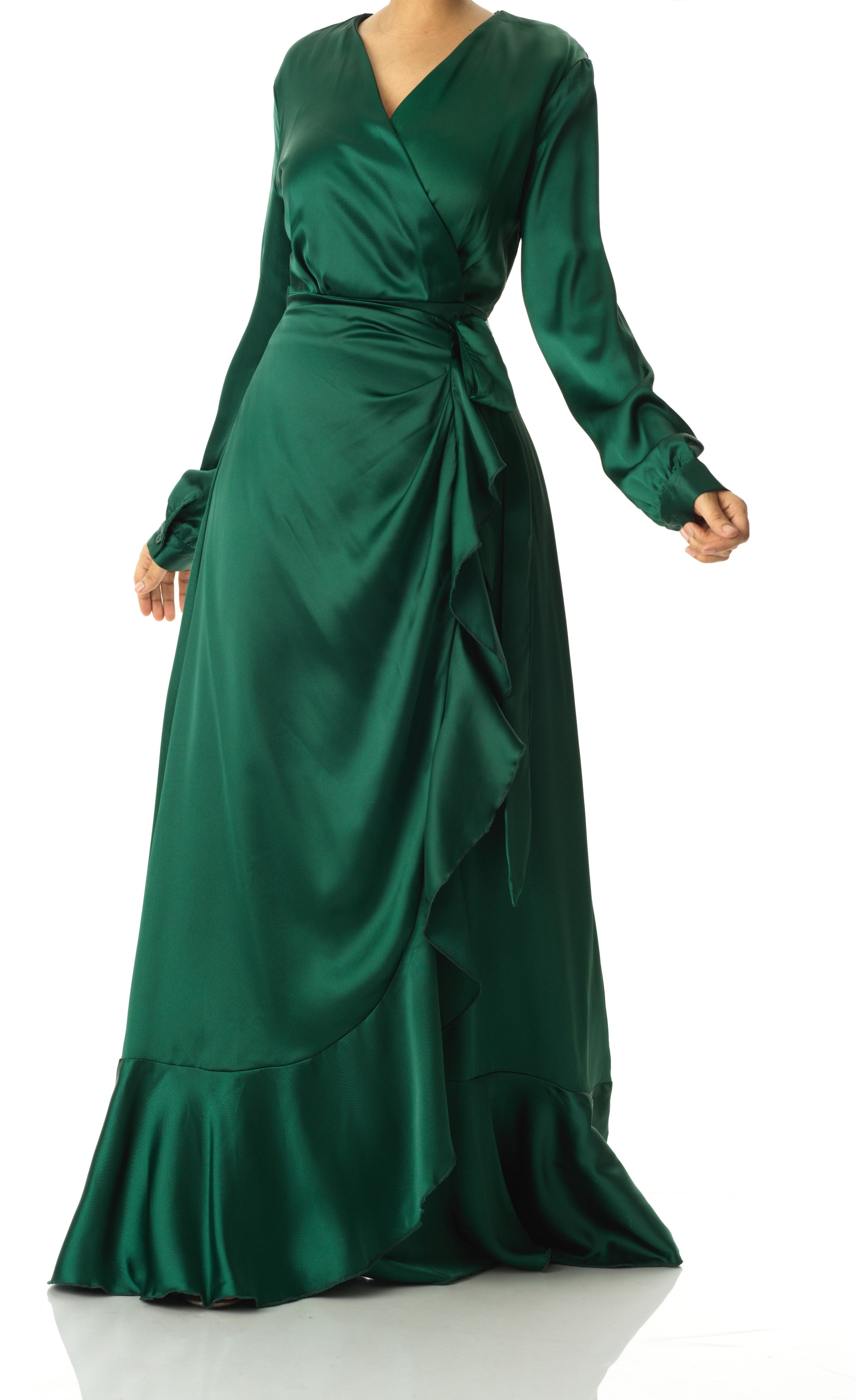 Emerald Green satin Wrapped dress Kabayare