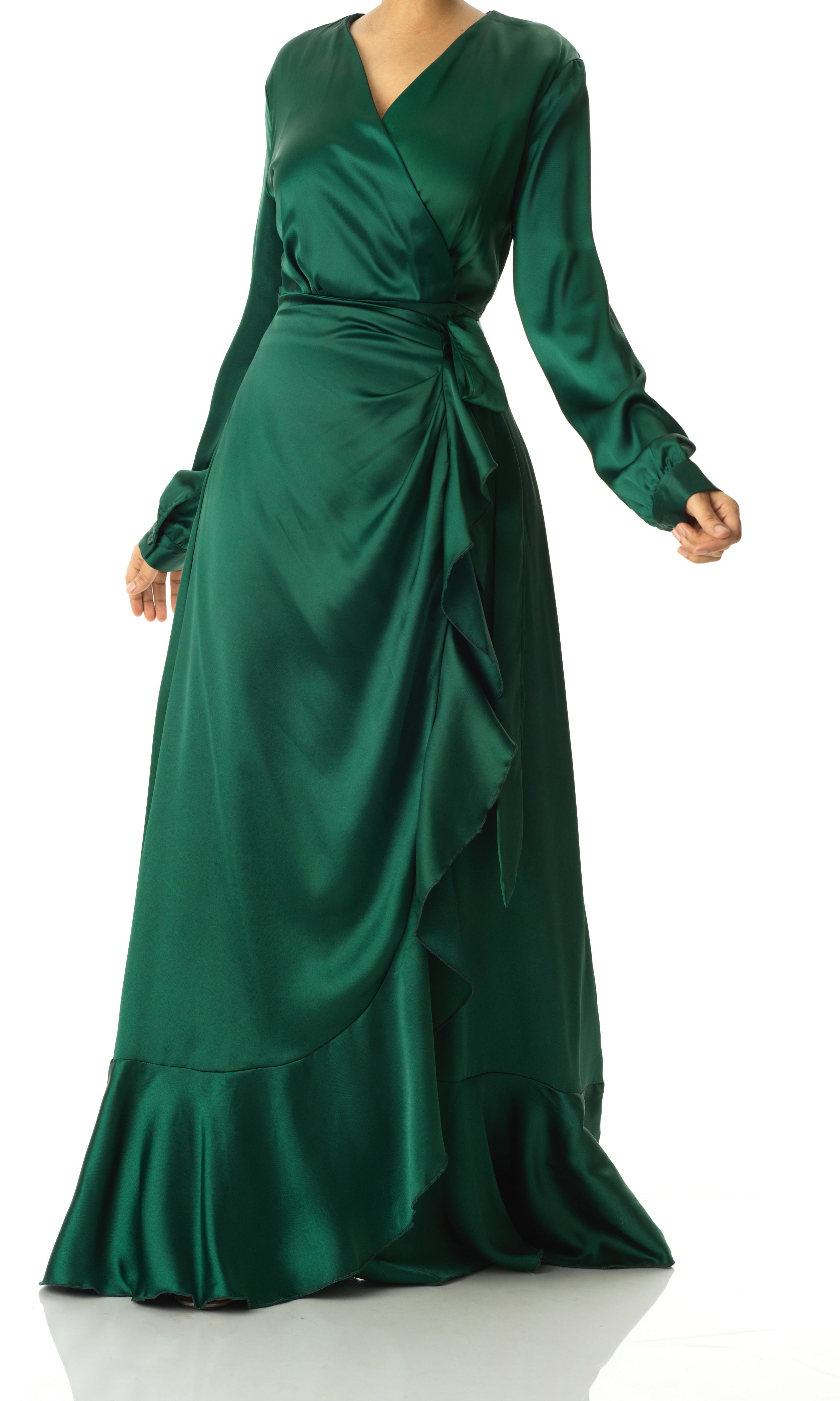 Emerald Green satin Wrapped dress Kabayare