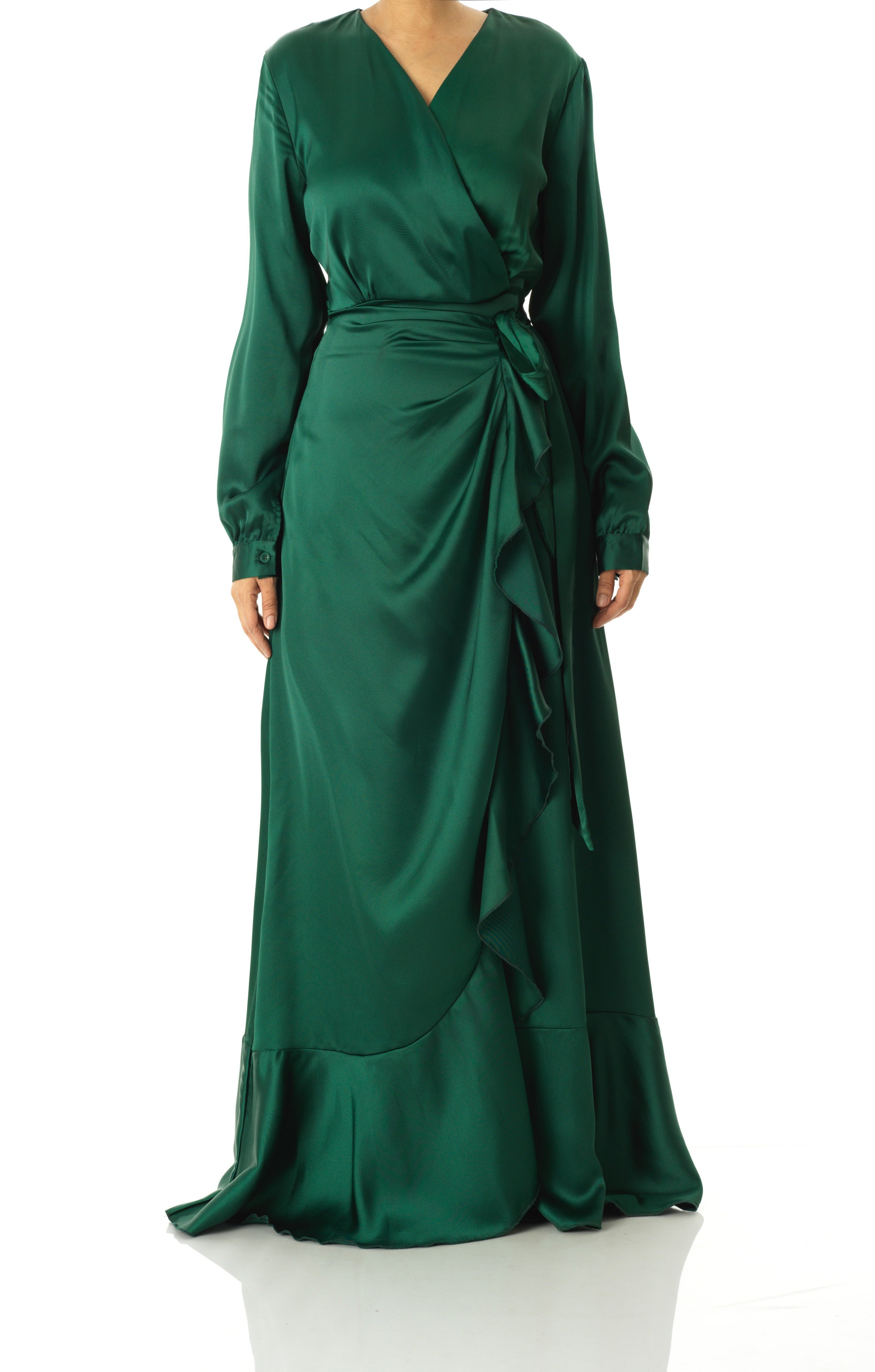 Emerald Green satin Wrapped dress Kabayare