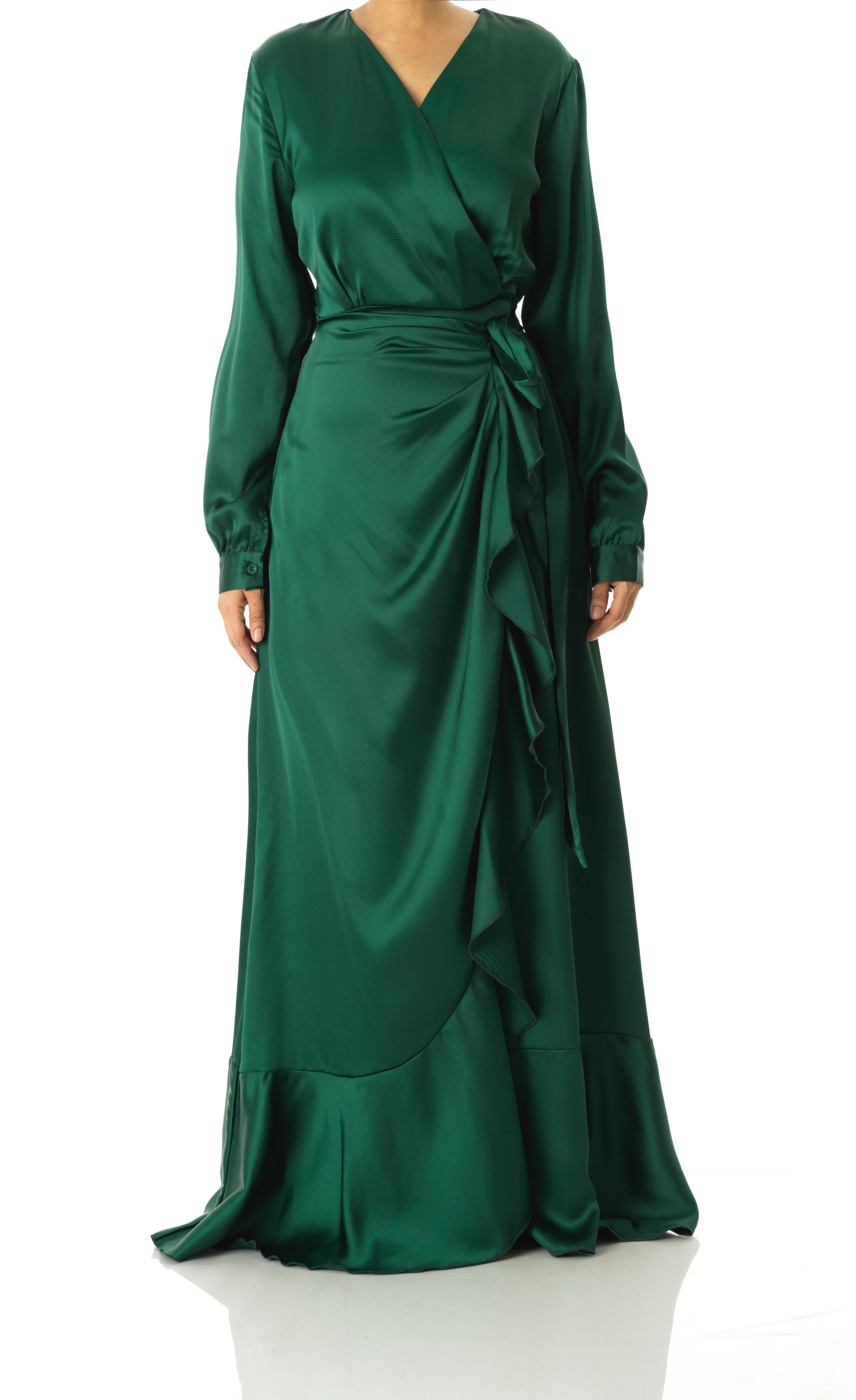 Emerald Green satin Wrapped dress Kabayare