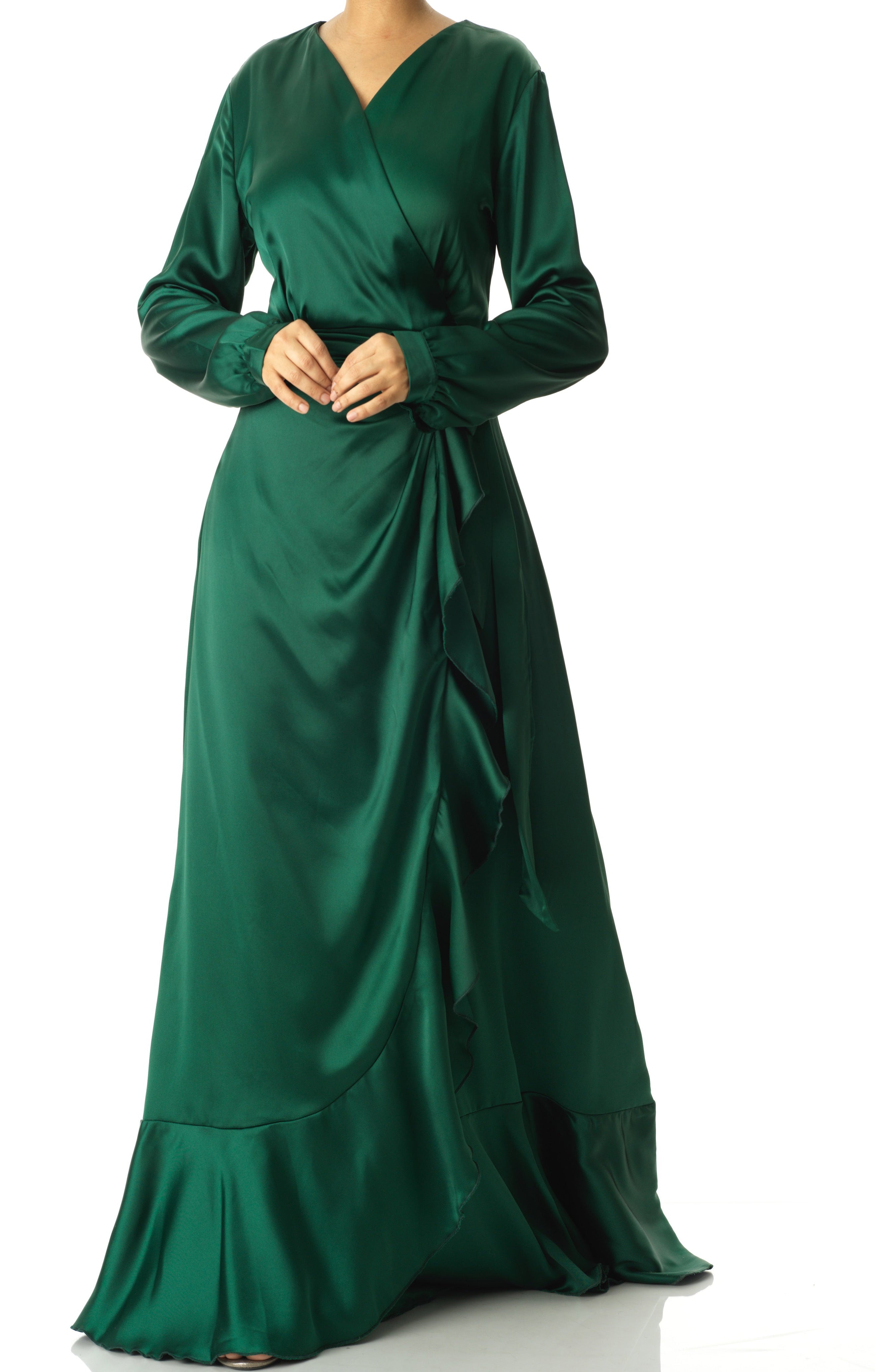 Emerald Green satin Wrapped dress Kabayare
