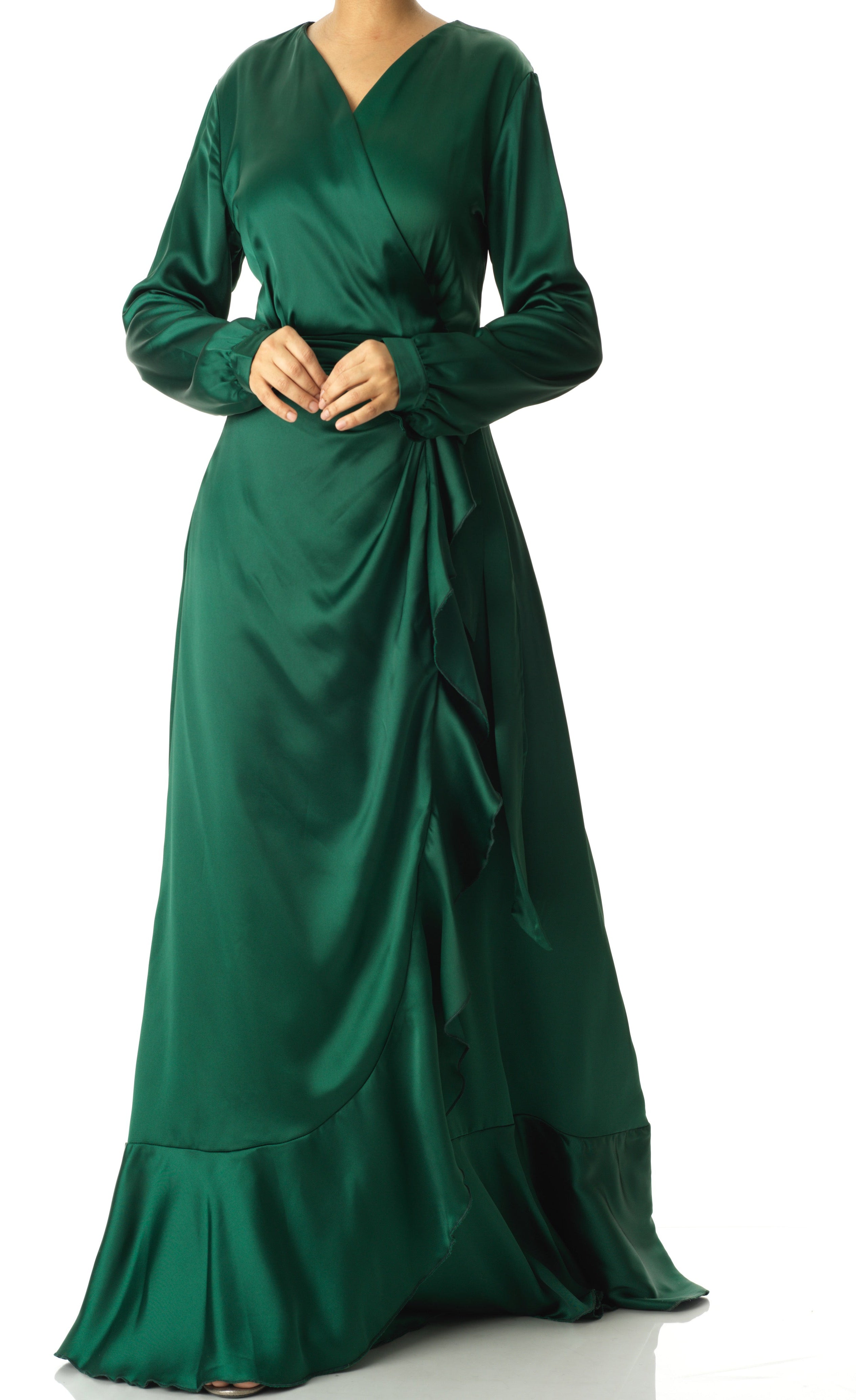 Emerald Green satin Wrapped dress Kabayare