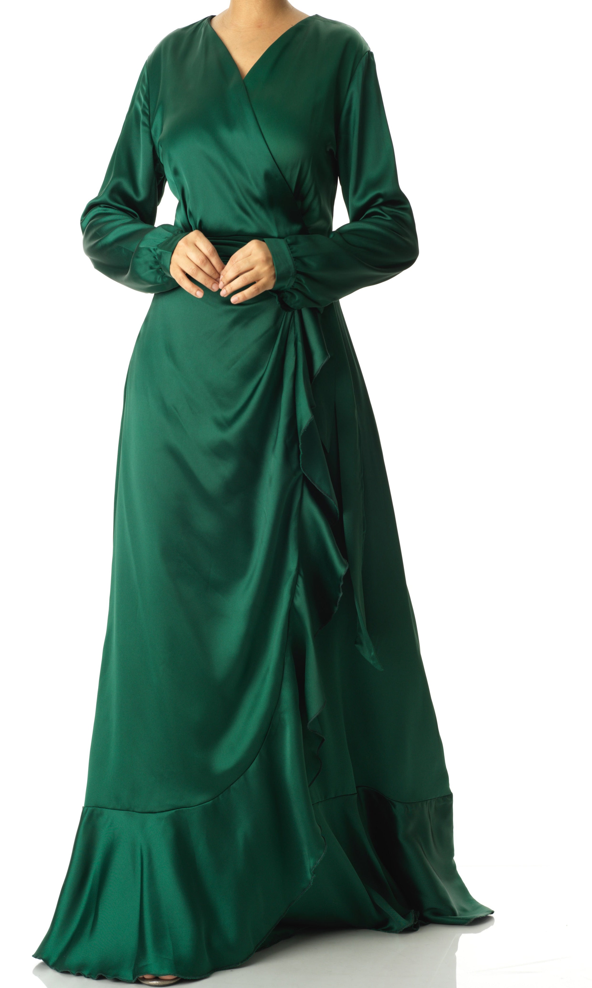 Emerald Green satin Wrapped dress Kabayare