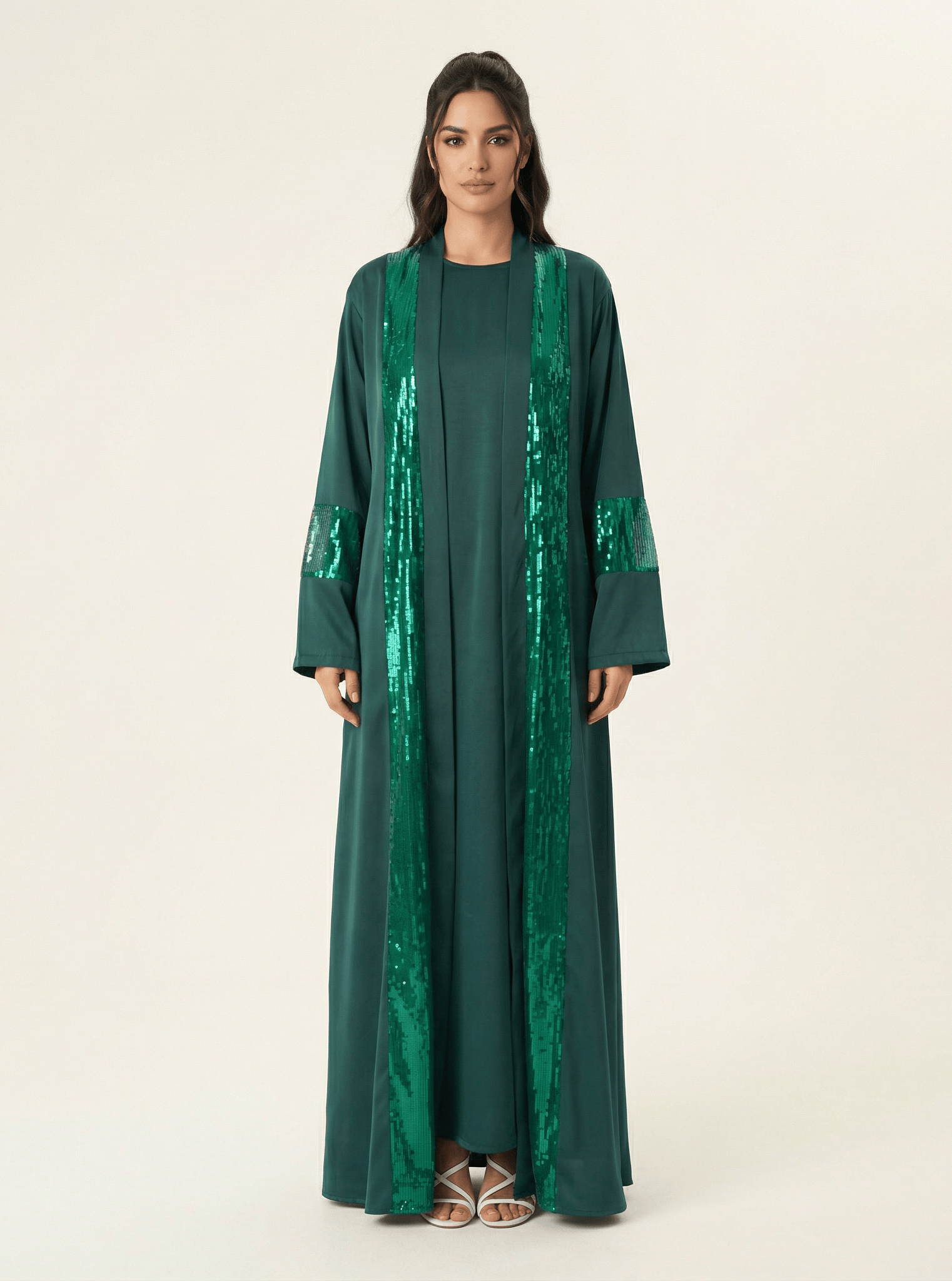 Emerald Malika sequin modest Abaya satin set Kabayare