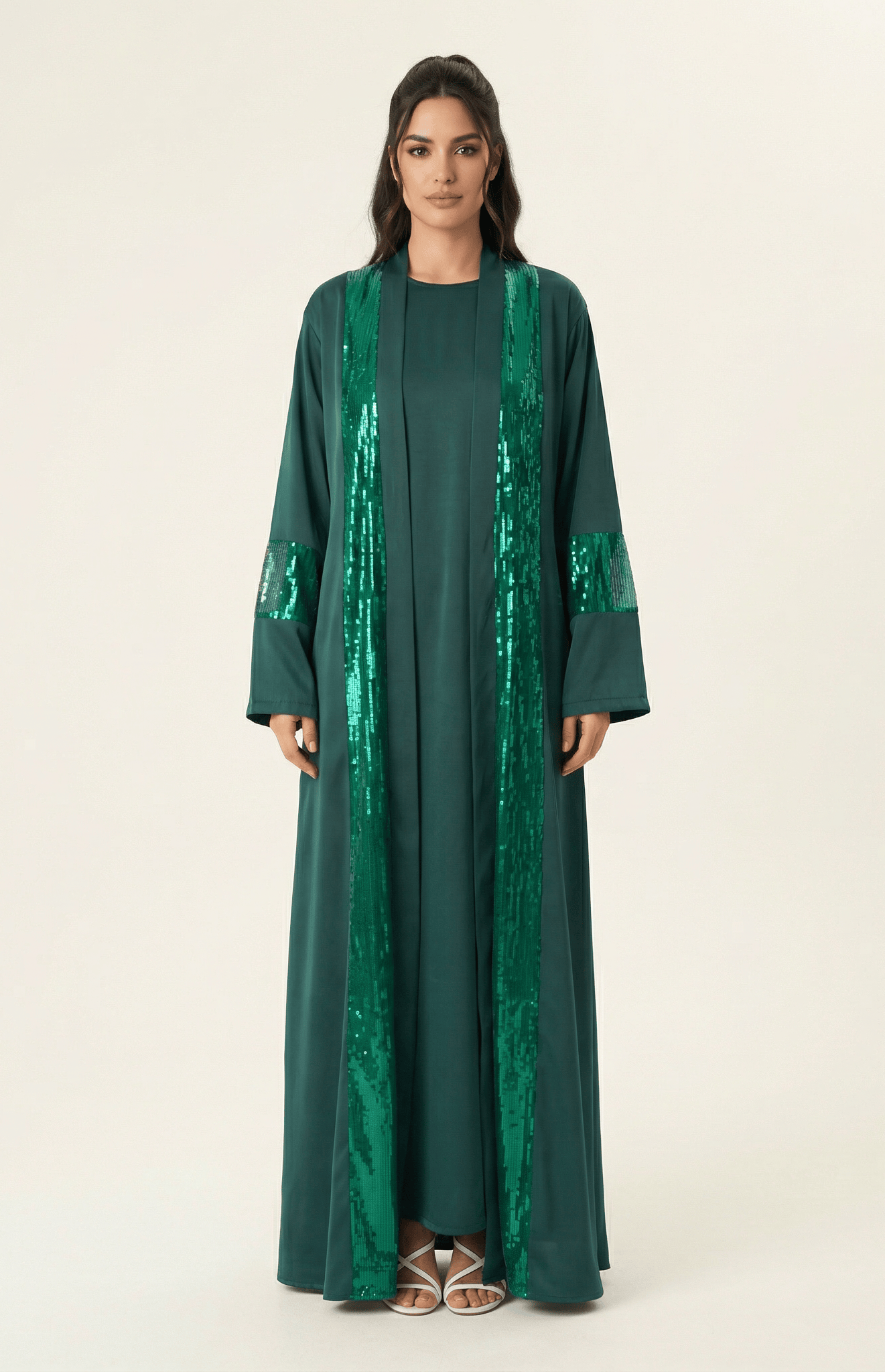 Emerald Malika sequin modest Abaya satin set Kabayare