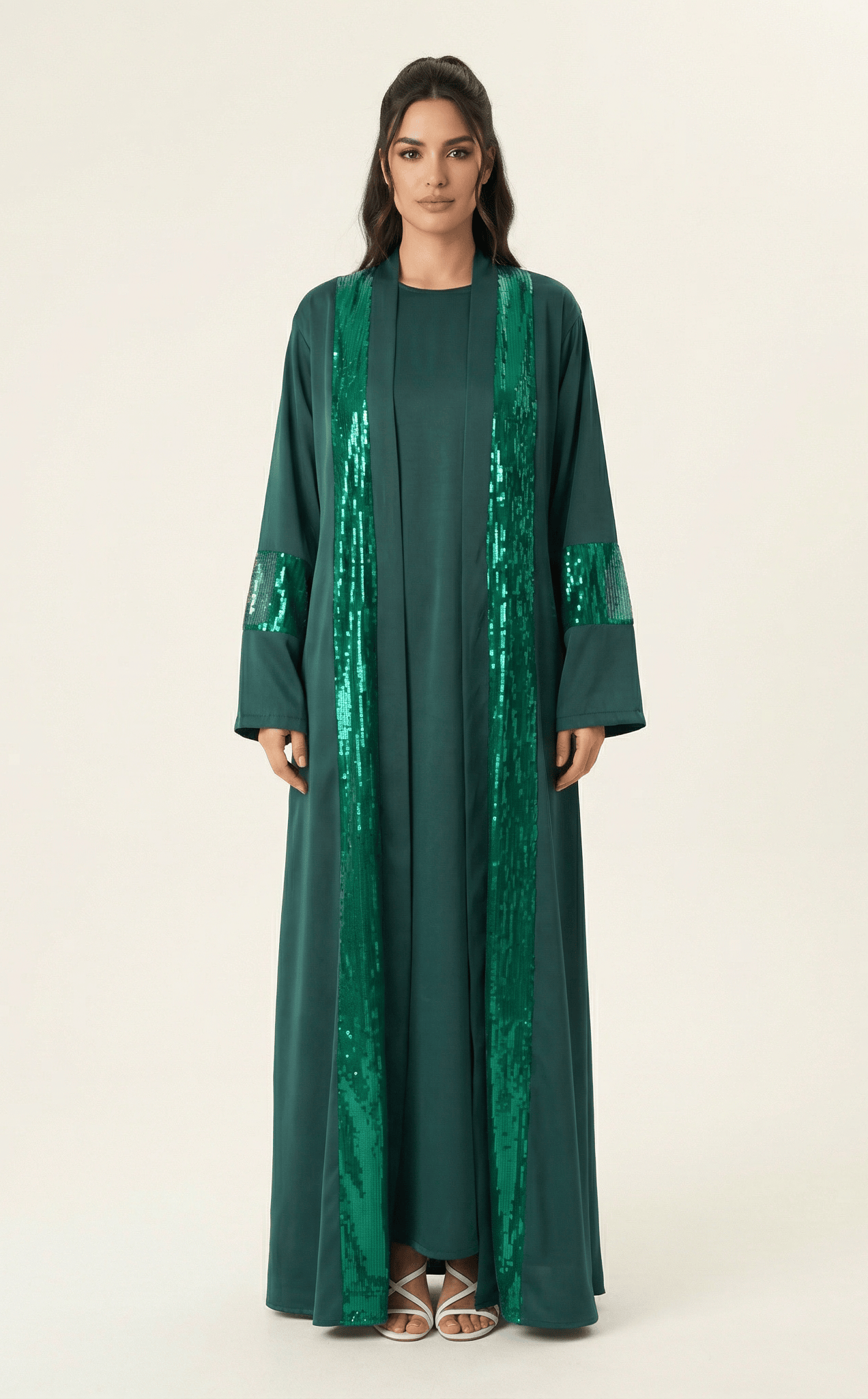 Emerald Malika sequin modest Abaya satin set Kabayare