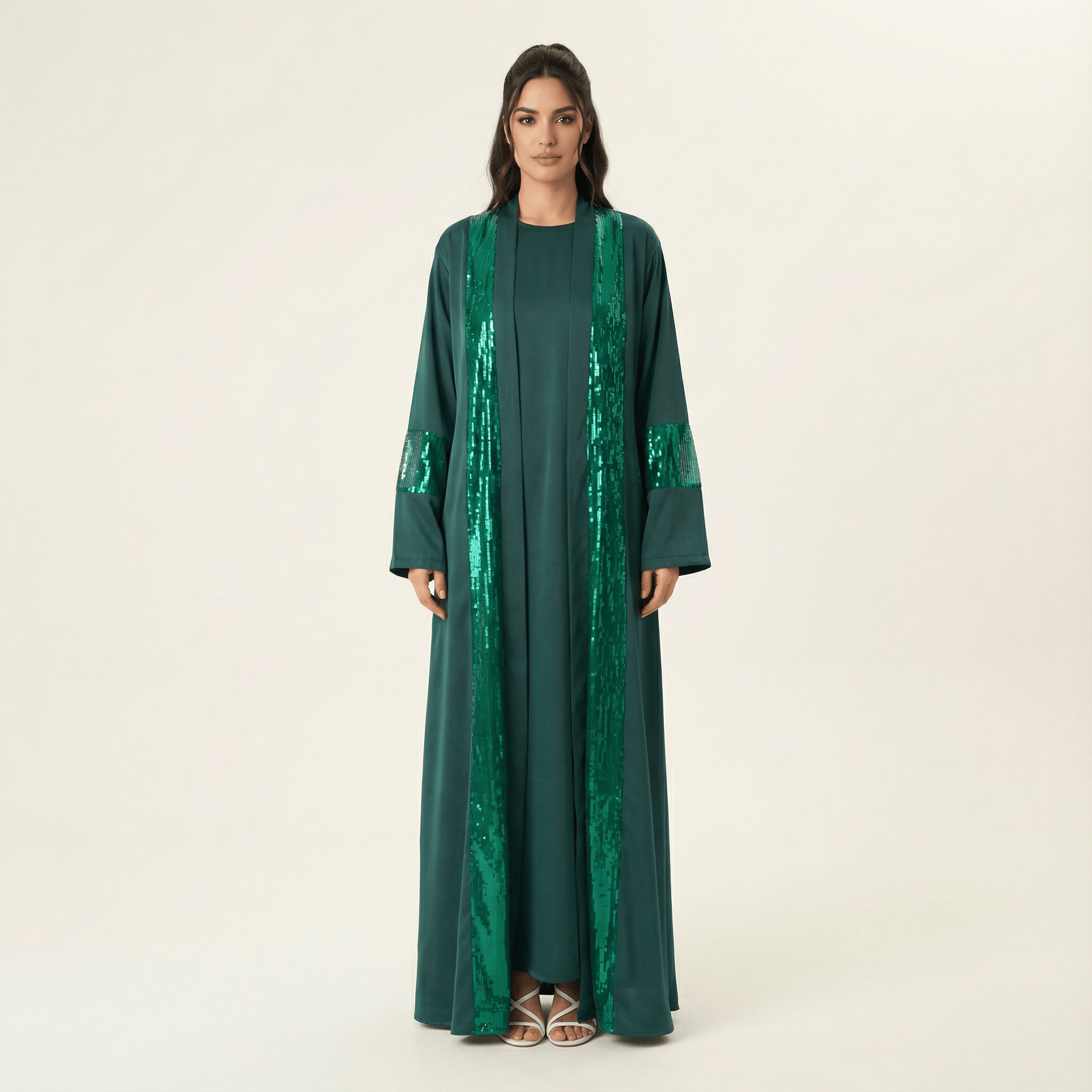 Emerald Malika sequin modest Abaya satin set Kabayare