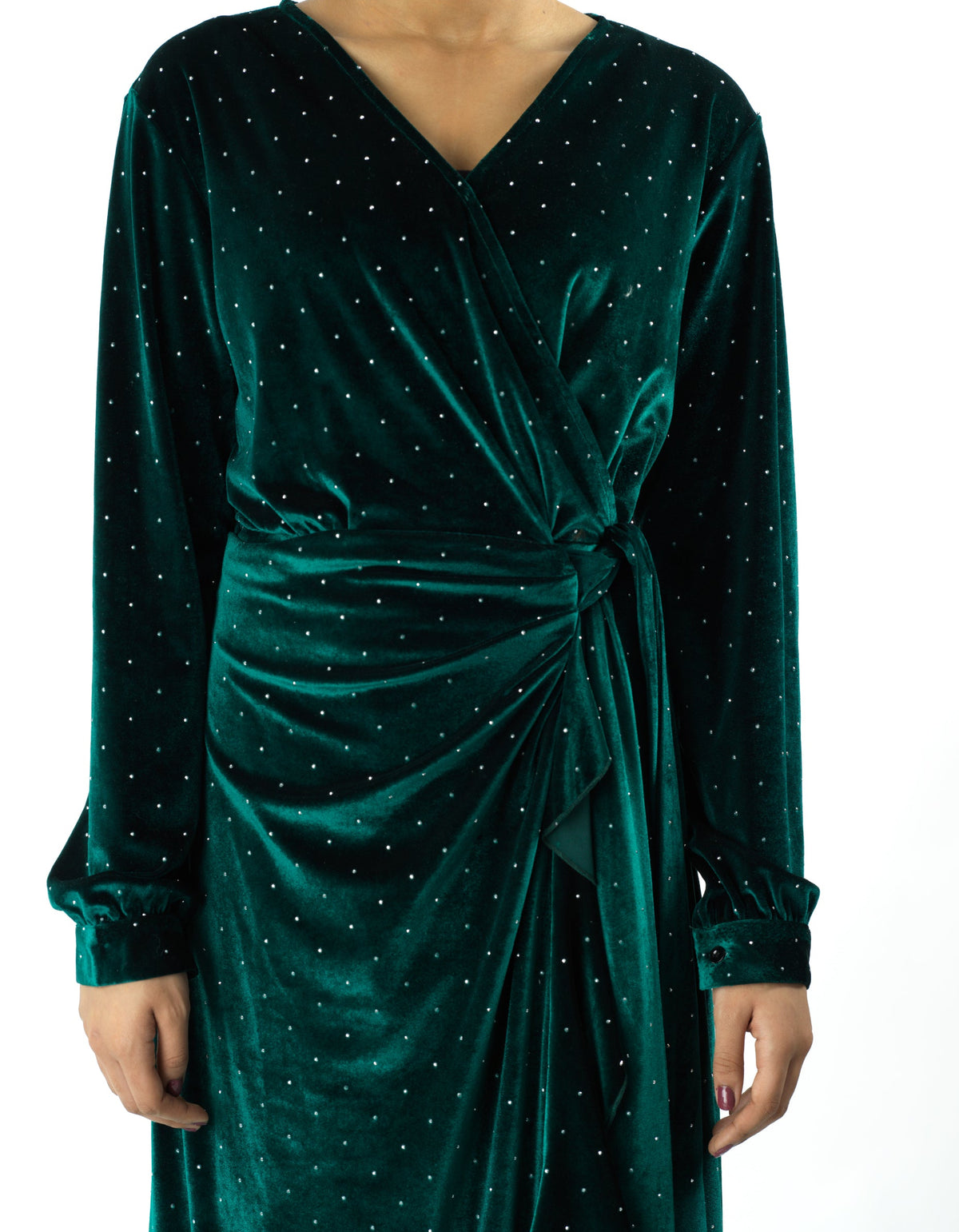 Emerald wrapped velvet modest maxi dress Kabayare