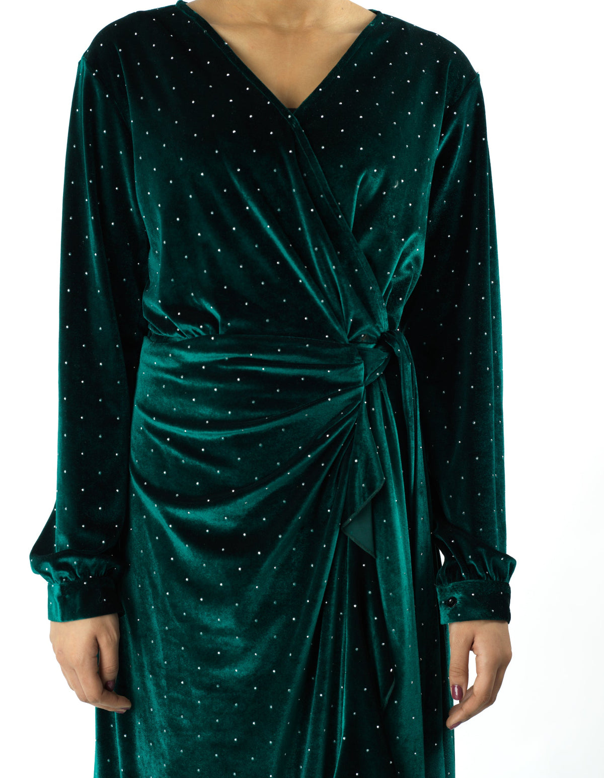 Emerald wrapped velvet modest maxi dress Kabayare